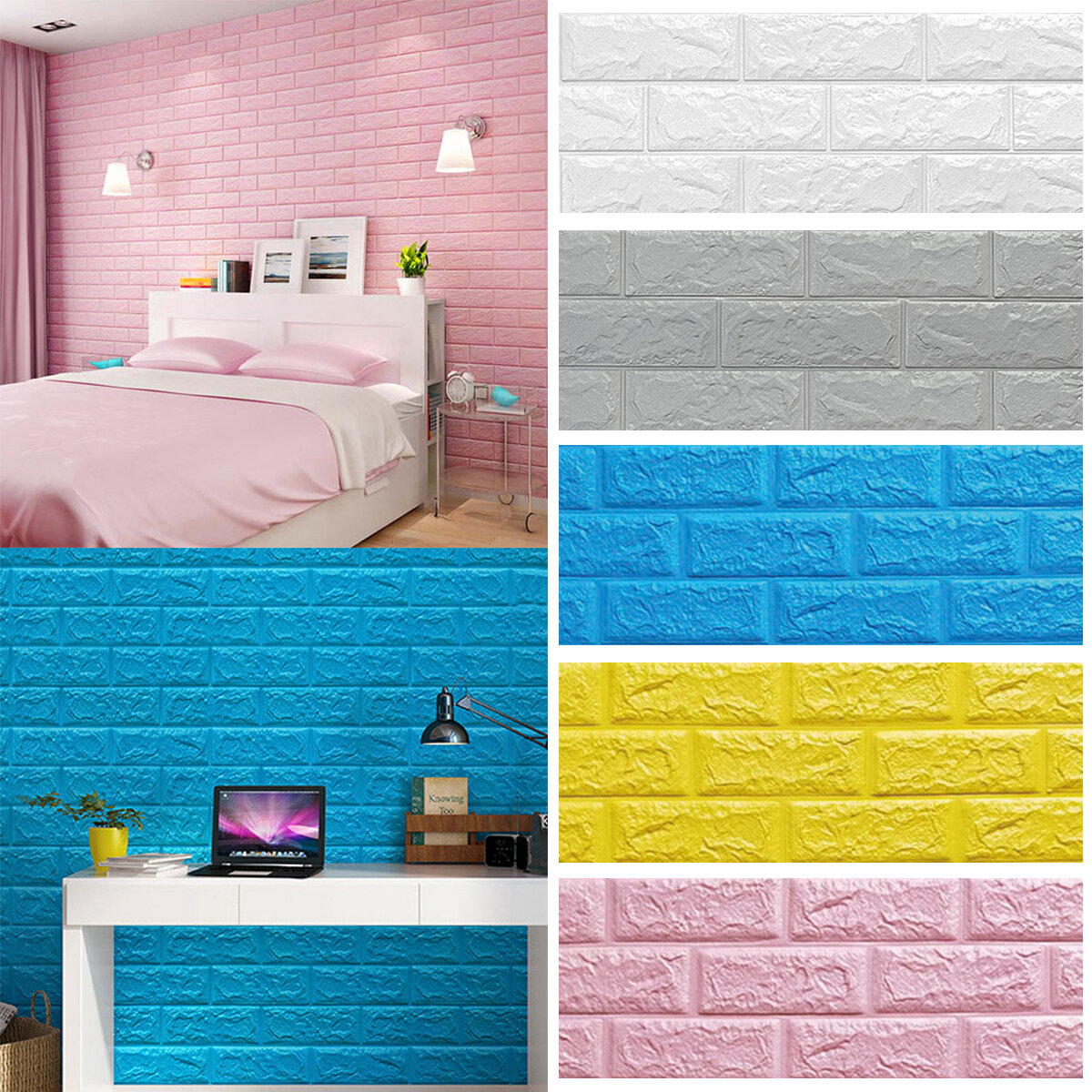 Image of 3D Brick DIY Wall Sticker Self-adhesive Waterproof Panels Wallpaper Decal 3D Brick Pattern Foam Wall Sticker for Home De