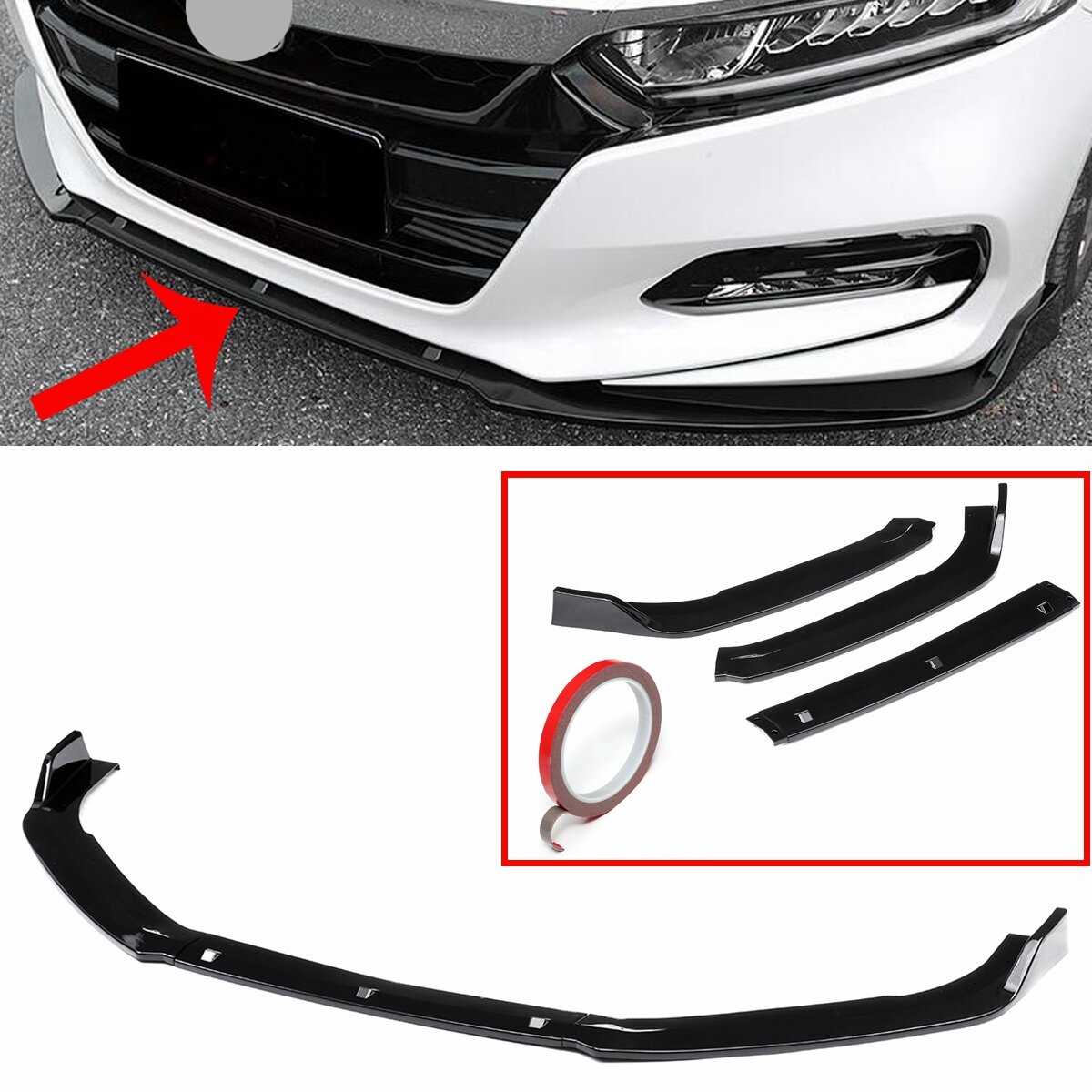 Image of 3PCS Designed Front Bumper Lip Splitter Lower Chin Car Spoilers for Honda Accord 4Dr