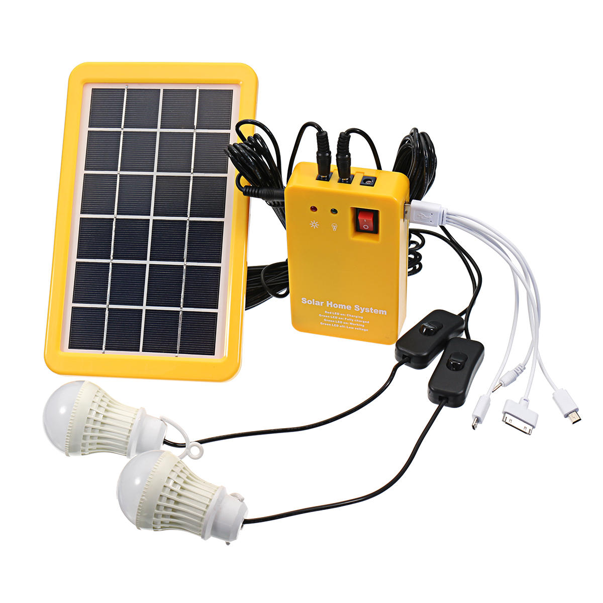 Image of 3W Solar Powered System Solar Panel Charging Generator 5V USB Power Generation System with 2 Bulbs