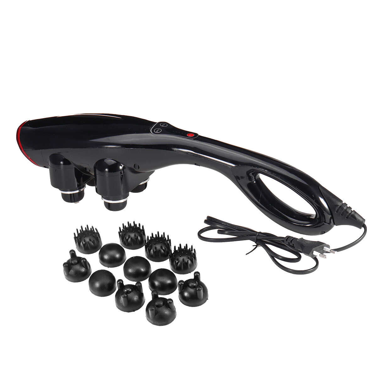 Image of 4 Heads Electric Handheld Massager Infrared Heating Body Neck Back Massage Hammer Set W/ 12 Massage Head