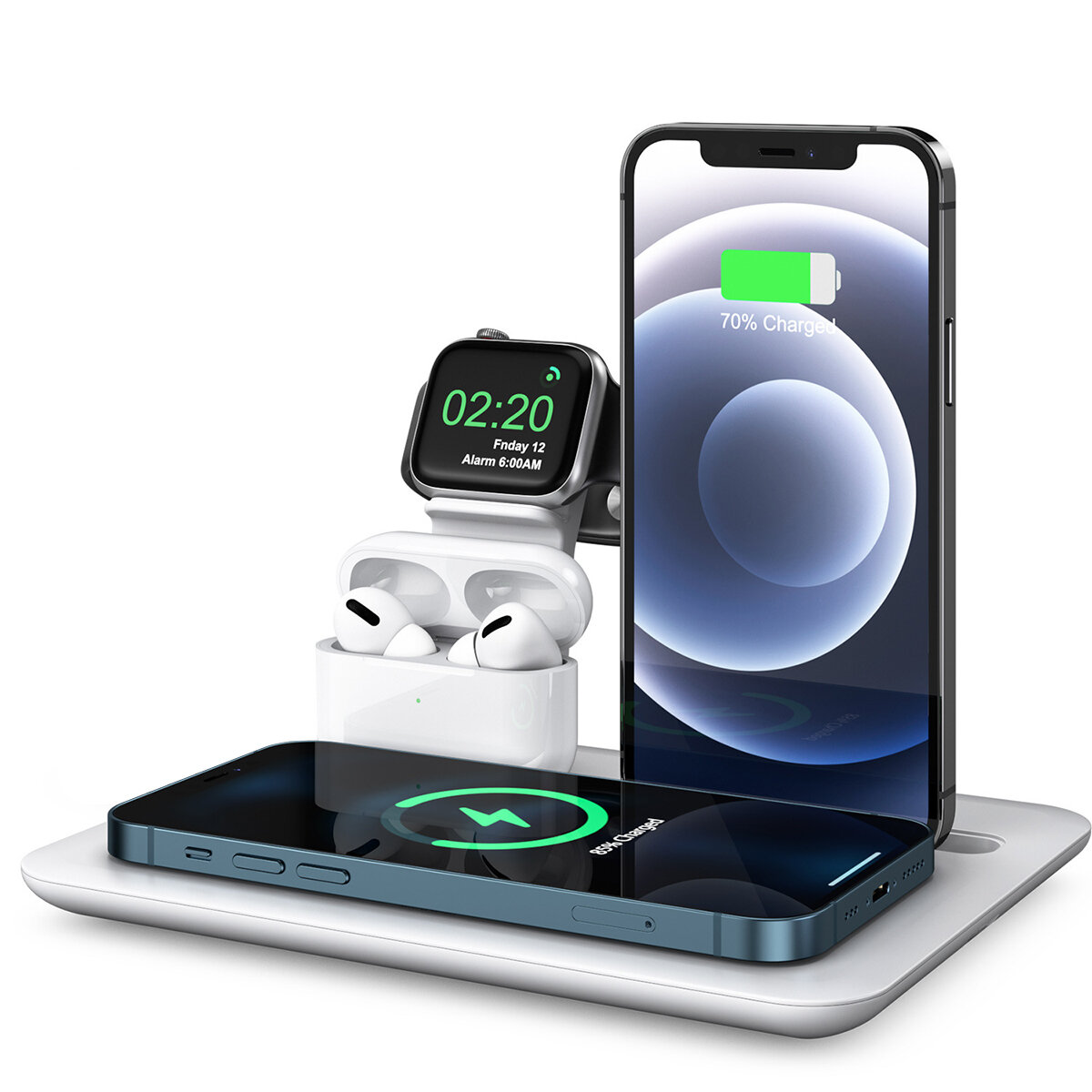 Image of 4-IN-1 15W Qi Fast Wireless Charger Charging Pad Stand Dock Mobile Phone Holder Stand for iPhone iWatch Airpods