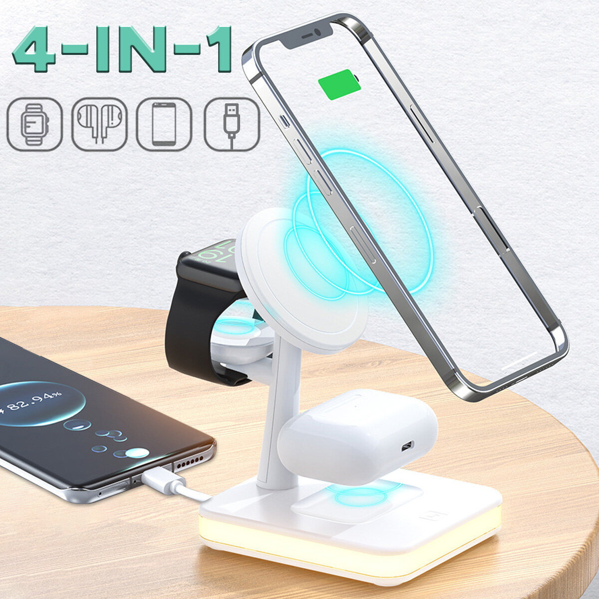 Image of 4-IN-1 Magnetic Wireless Charging Station Dock Charger Night Light for iPhone Airpods iWatch