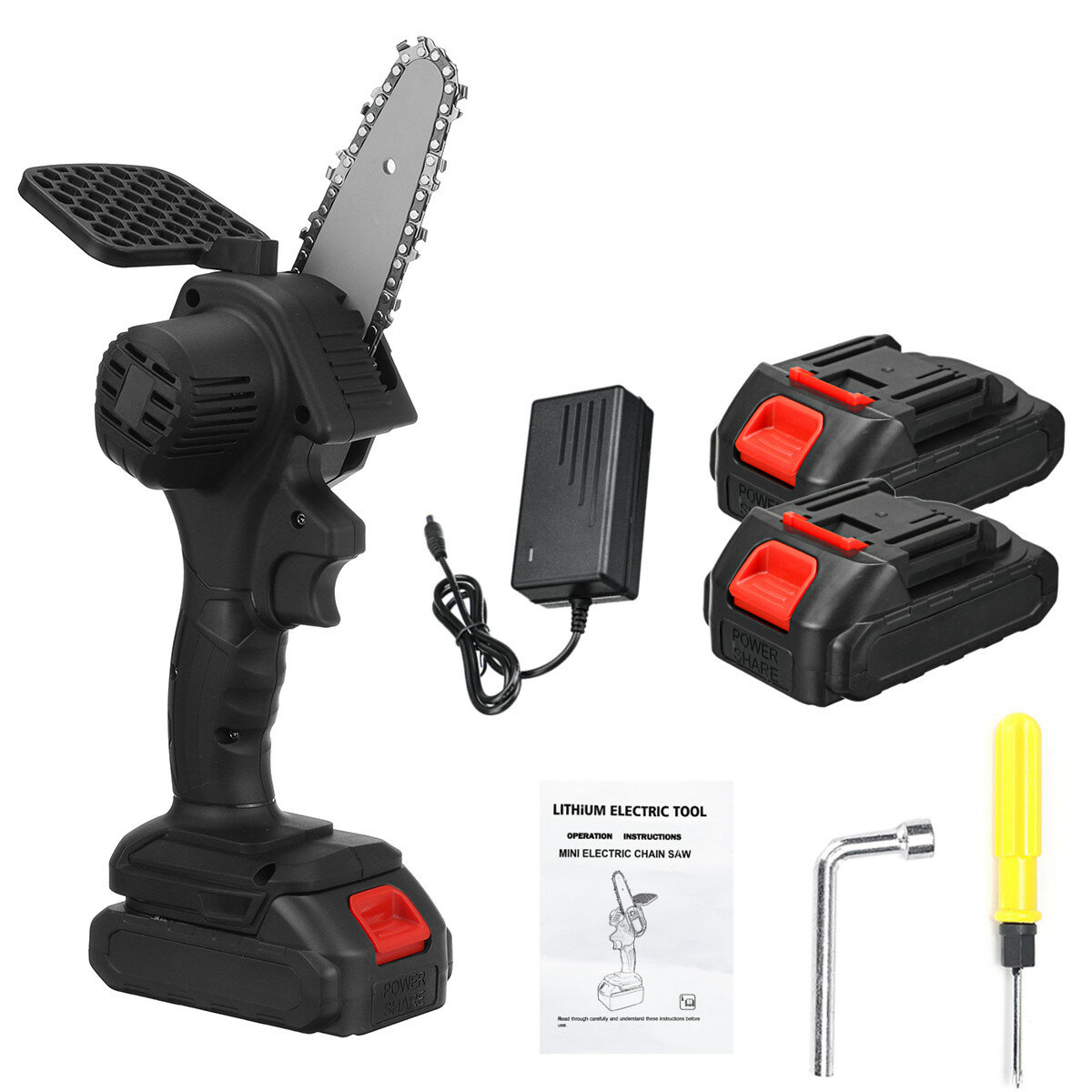 Image of 4 Inch Portable Cordless Electric Chain Saw Wood 3000r/min Tree ChainSaws Wood Cutting Tool W/ 1 or 2 Battery