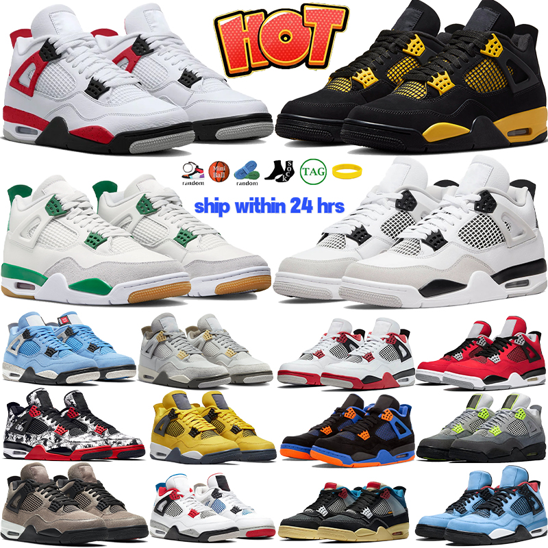 Image of 4 Mens Basketball Shoes Designer sneakers Red Cement Jumpman 4s thunder Pine Green Seafoam Sail Military Black Cat University Blue Cool Grey