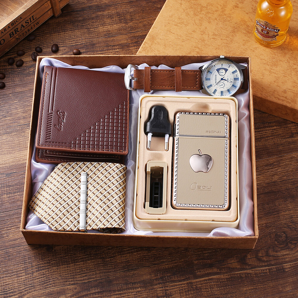 Image of 4 Pcs Men Watch Set Quartz Watch Tie Wallet Shaver Father's Day Gift Thanksgiving Christmas Gift