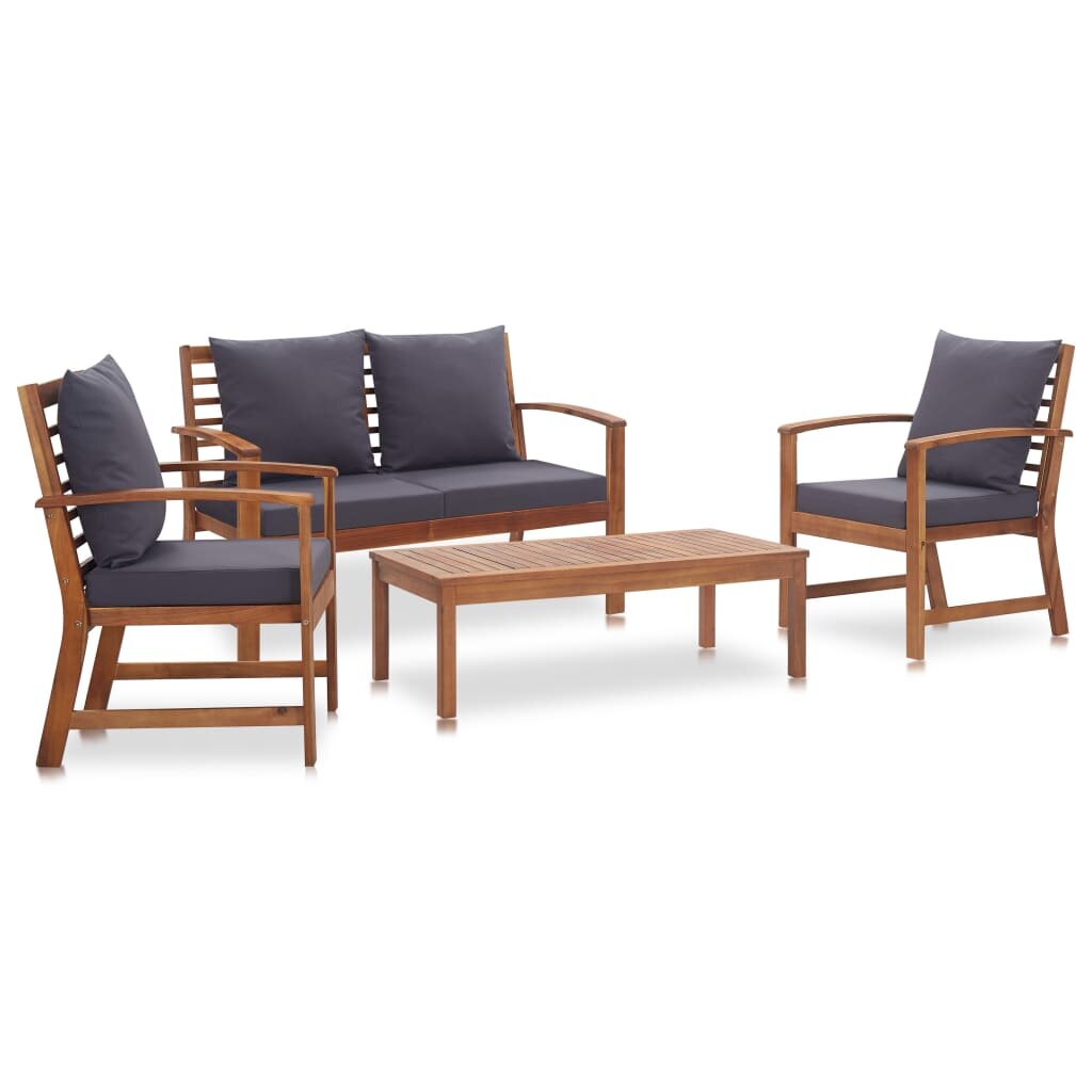 Image of 4 Piece Garden Lounge Set with Cushions Solid Acacia Wood