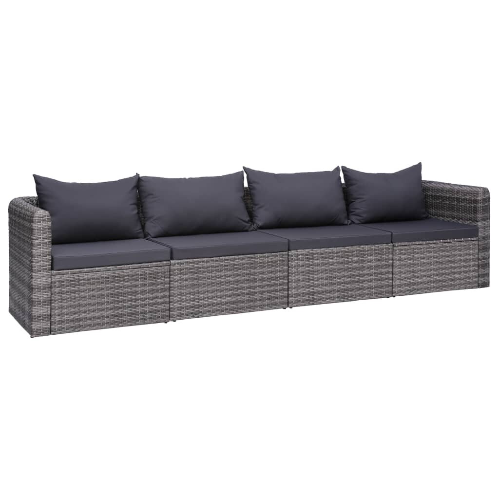 Image of 4 Piece Garden Sofa Set with Cushions Gray Poly Rattan