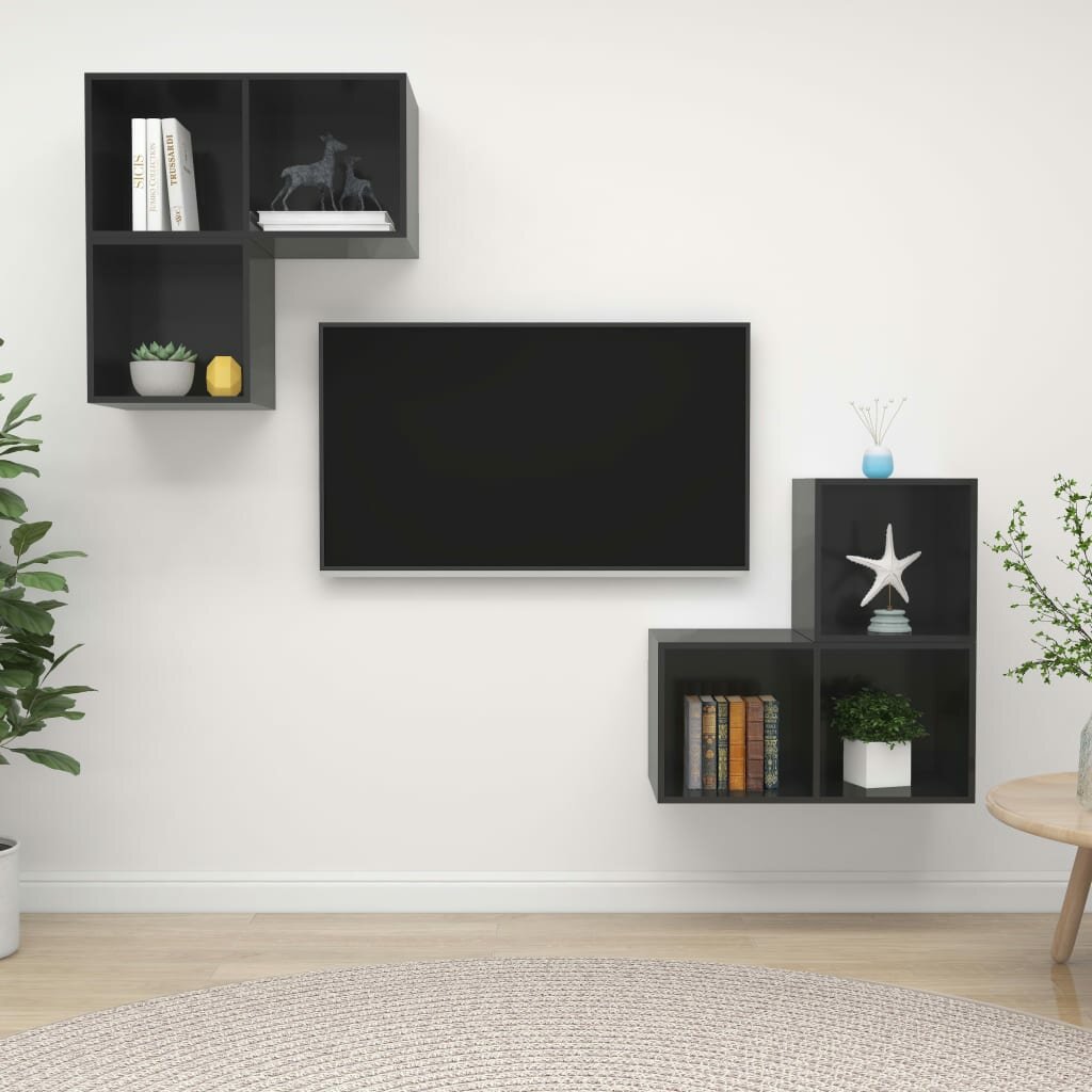 Image of 4 Piece TV Cabinet Set High Gloss Gray Chipboard