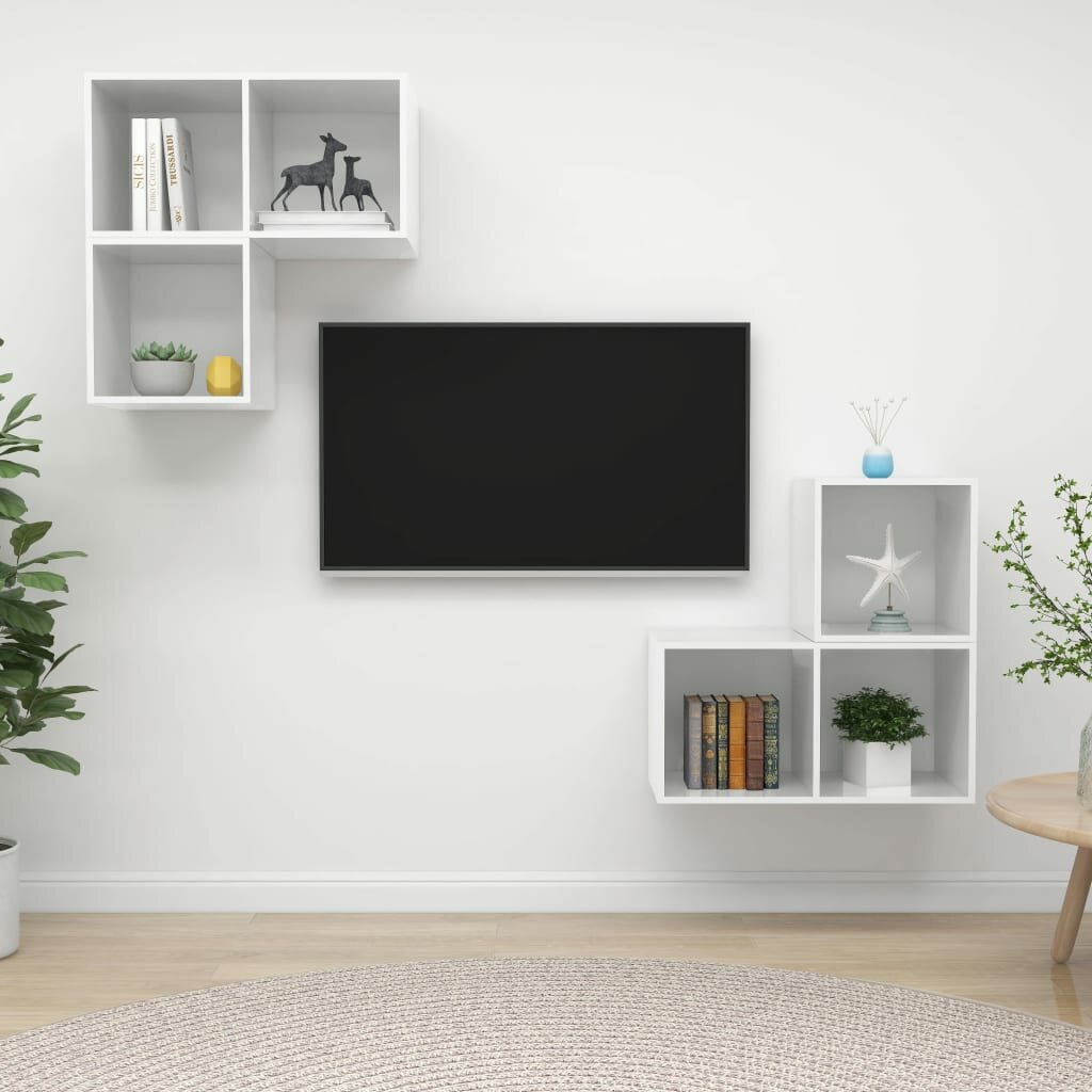 Image of 4 Piece TV Cabinet Set High Gloss White Chipboard