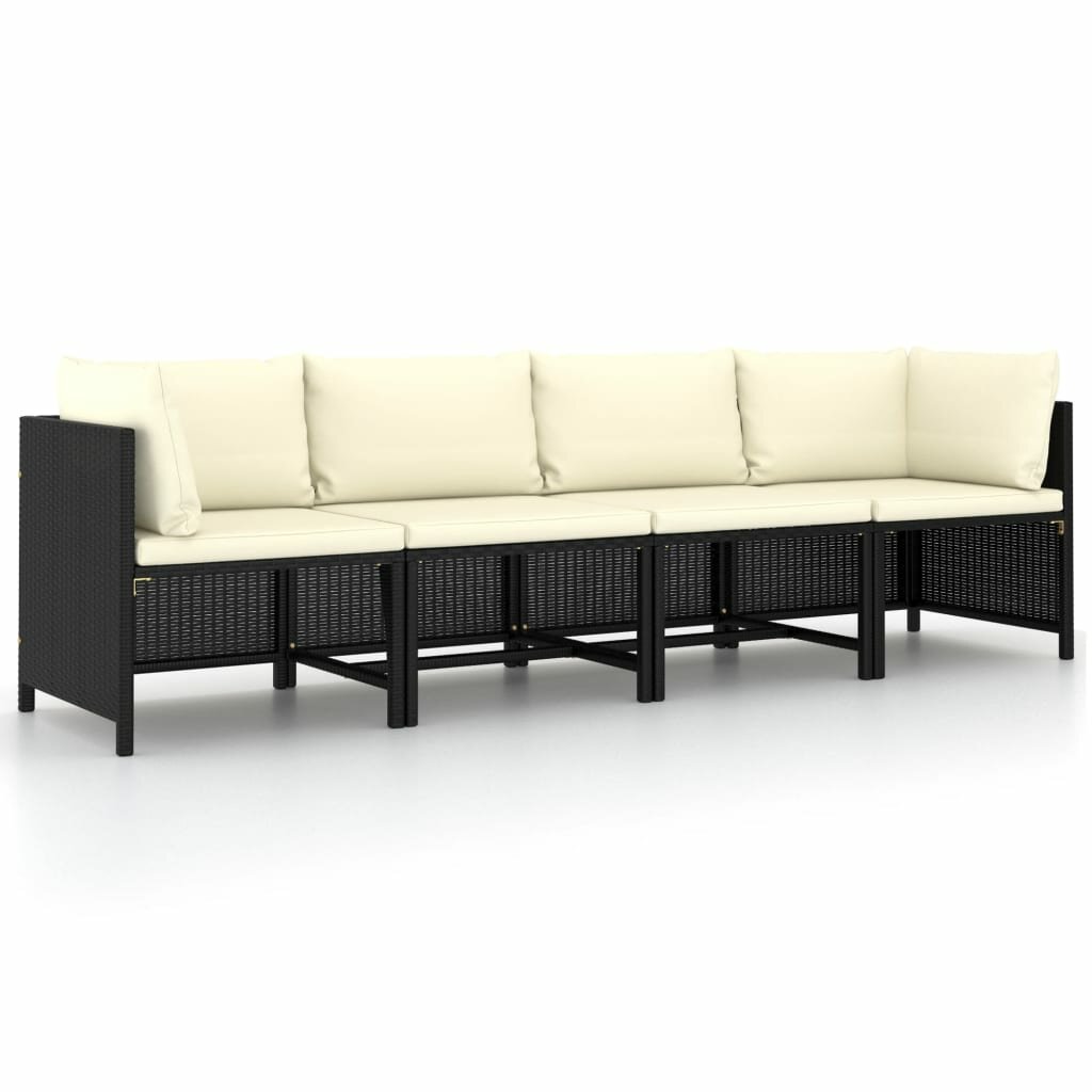 Image of 4-Seater Garden Sofa with Cushions Black Poly Rattan