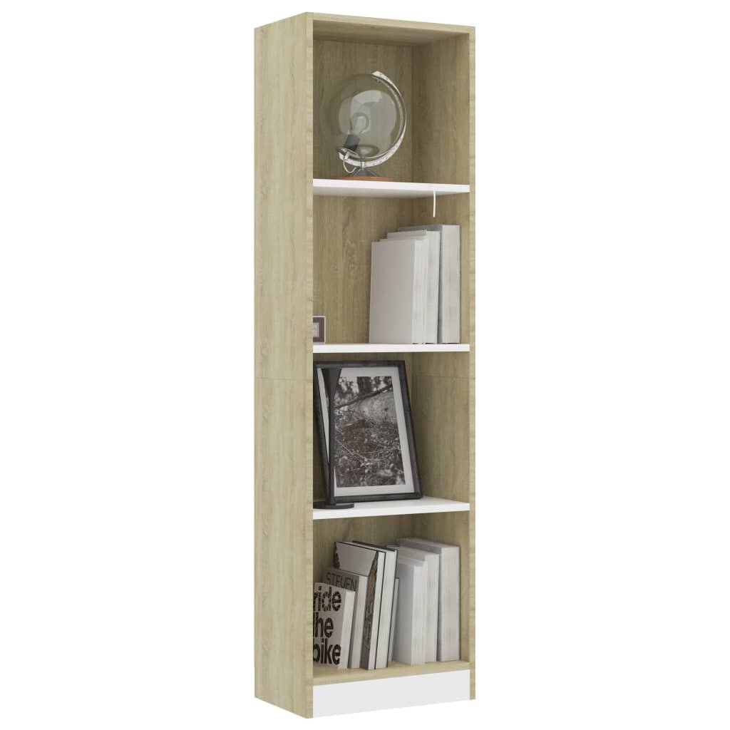 Image of 4-Tier Book Cabinet White and Sonoma Oak 157"x94"x559" Chipboard