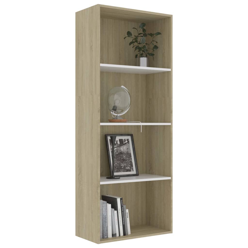 Image of 4-Tier Book Cabinet White and Sonoma Oak 236"x118"x596" Chipboard