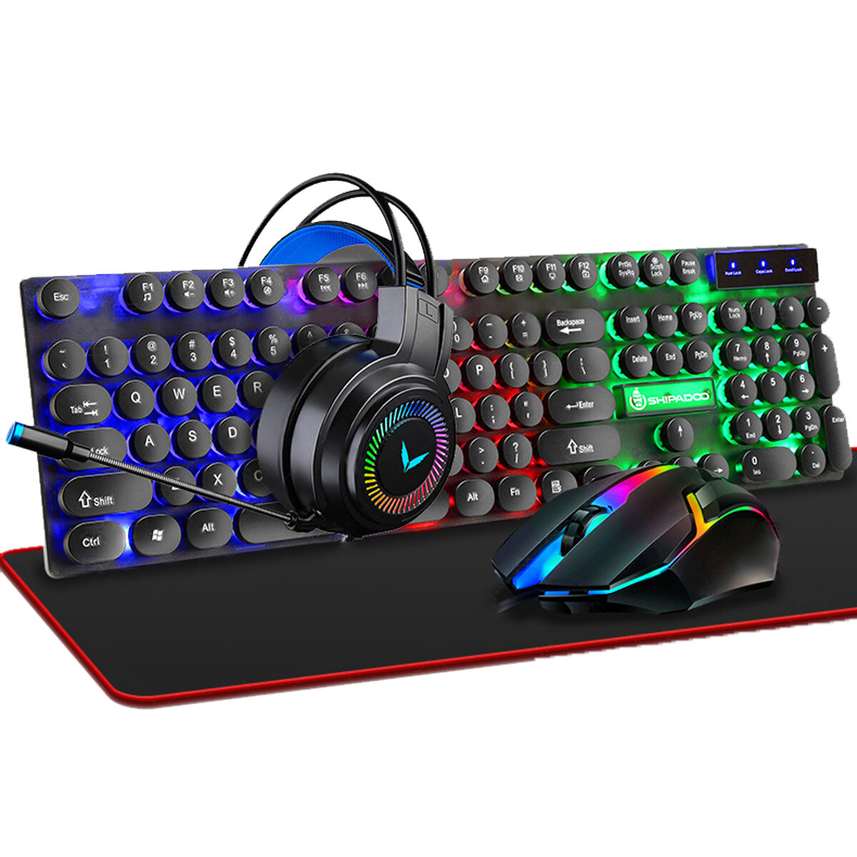 Image of 4-in-1 Keyboard + Mouse + Headset + Mouse Pad Set 4Pcs Gaming Kit 104 Keys LED breathing Backlight Mechanical Feel Gamin