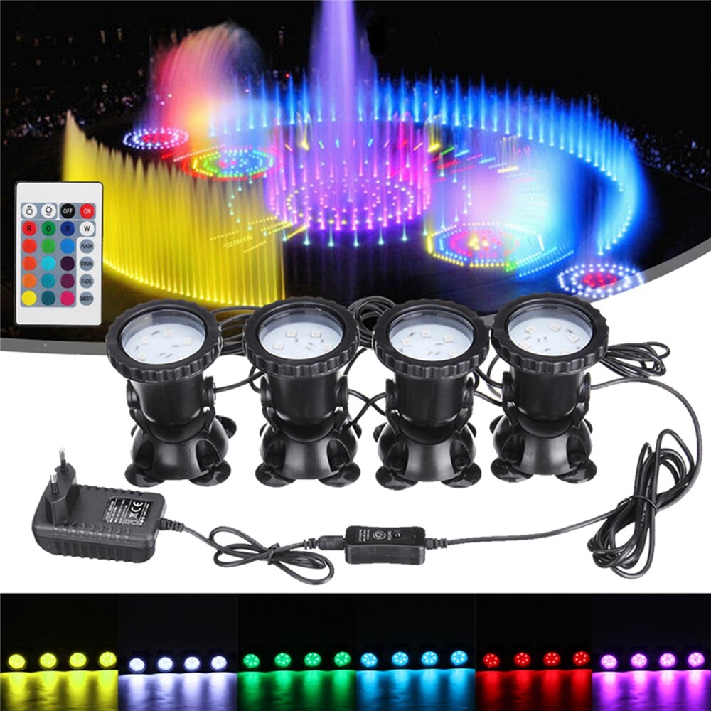 Image of 4 in 1 RGB LED Underwater Submersible Pond Spot Light Garden Tank Aquarium with Remote