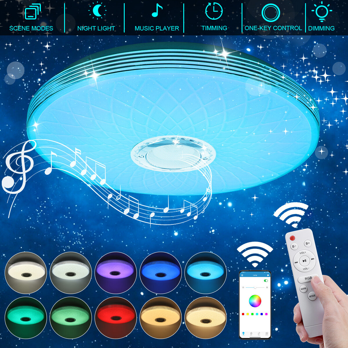 Image of 40cm 36W LED RGB Music Ceiling Lamp bluetooth APP/Remote Control Kitchen Bedroom Bathroom