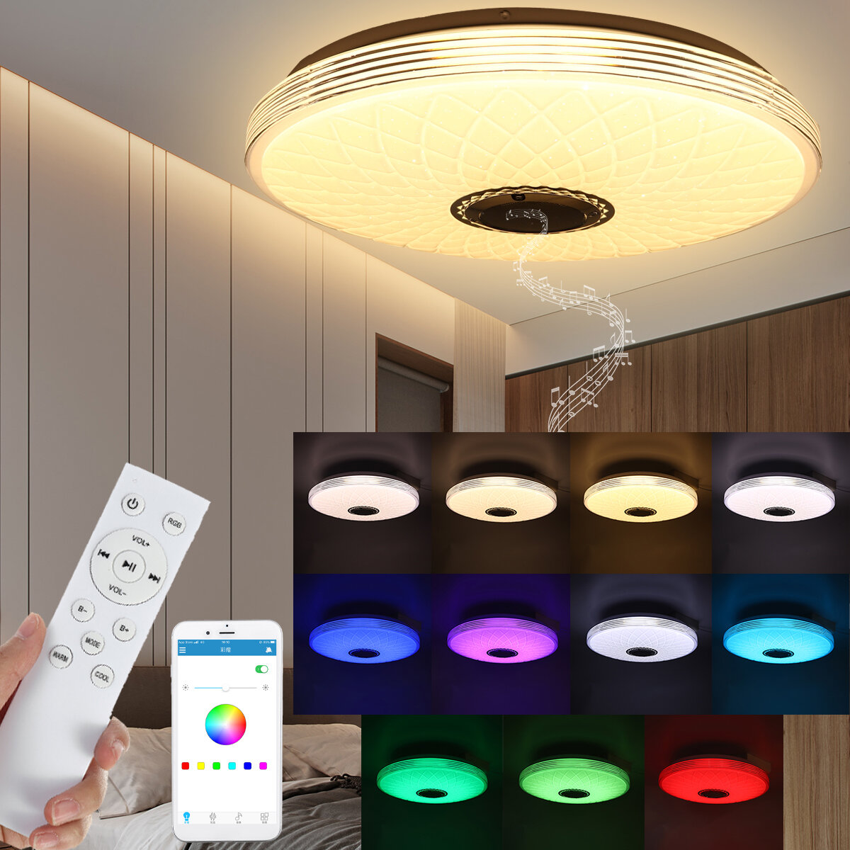 Image of 40cm 85-265V Bluetooth LED Ceiling Light 256 RGB Music Speeker Dimmable Lamp 24GHz Remote