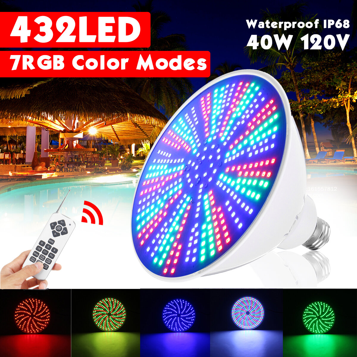Image of 423LED 40W Color Change LED Swimming Pool Light Underwater Light RGB Remote Control Fixture Light Bulb Pentair Hayward