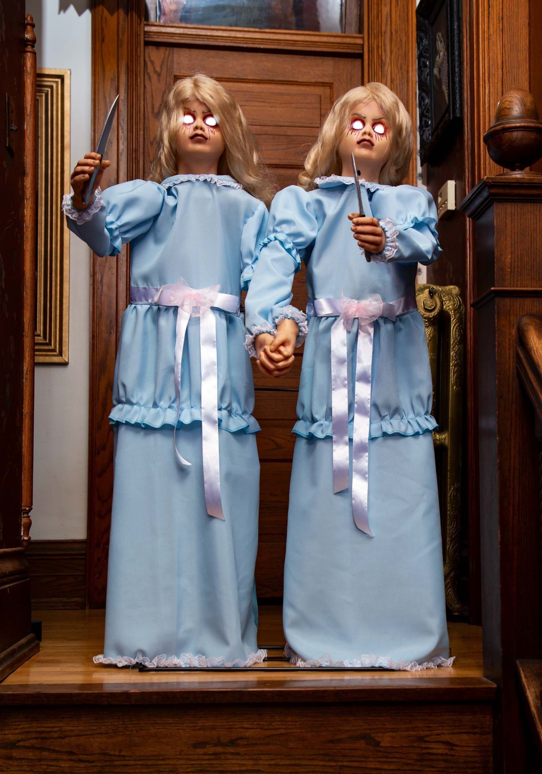 Image of 4FT Animated Killer Twin Girls Halloween Prop | Scary Decorations ID FUN3246-ST