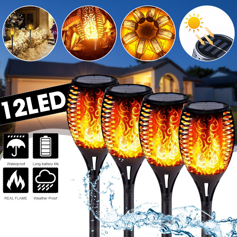 Image of 4Pcs51CM 12LED Solar Flame Lawn Light Warm White Waterproof Outdoor Garden Fire Torch Lamp