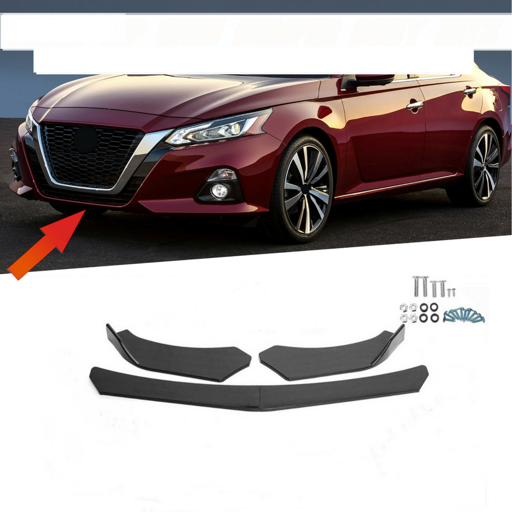 Image of 4pcs Carbon Fiber Look Spoilers Front Lip Chin Bumper Body Kits For Car Universal