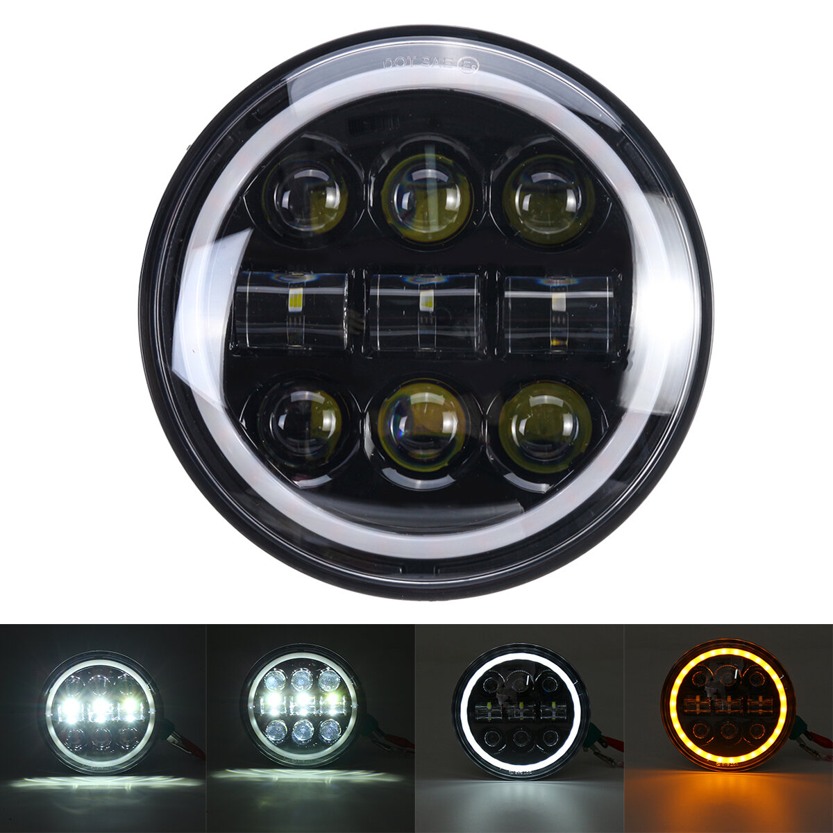 Image of 5-3/4" 575" Motorcycle Projector LED Headlight Sealed Hi-Lo Beam Halo Ring Lamp
