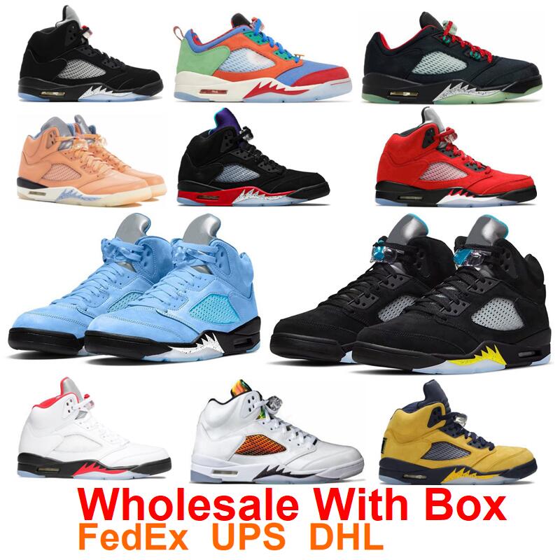 Image of 5 Aqua 5s University Blue Basketball Shoes Concord Fird Red Men Black Metallic Racer Raging Bull We the Bests What The Top With Box 2023 Gre
