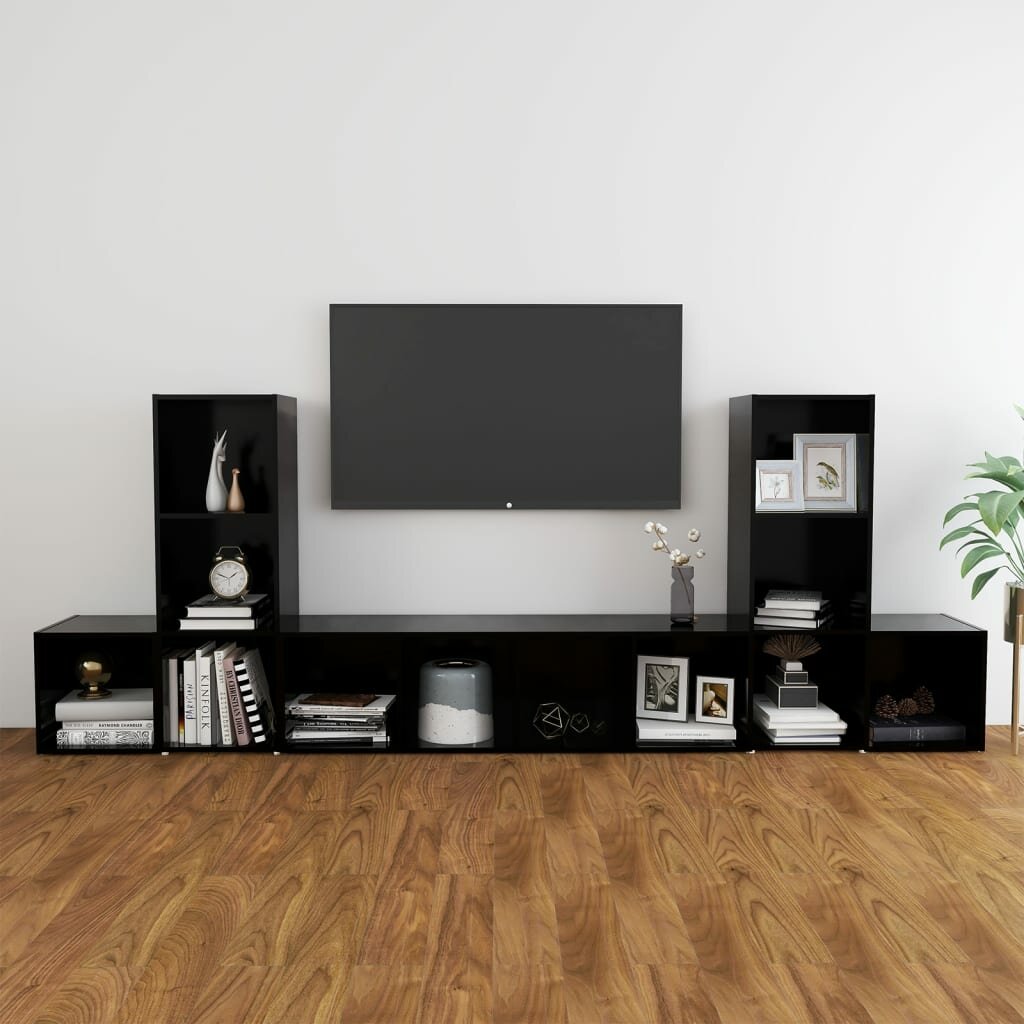 Image of 5 Piece TV Cabinet Set Black Chipboard