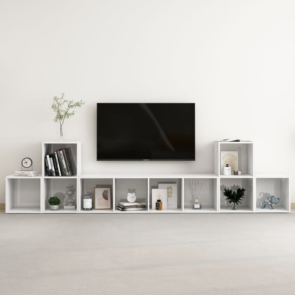 Image of 5 Piece TV Cabinet Set High Gloss White Chipboard