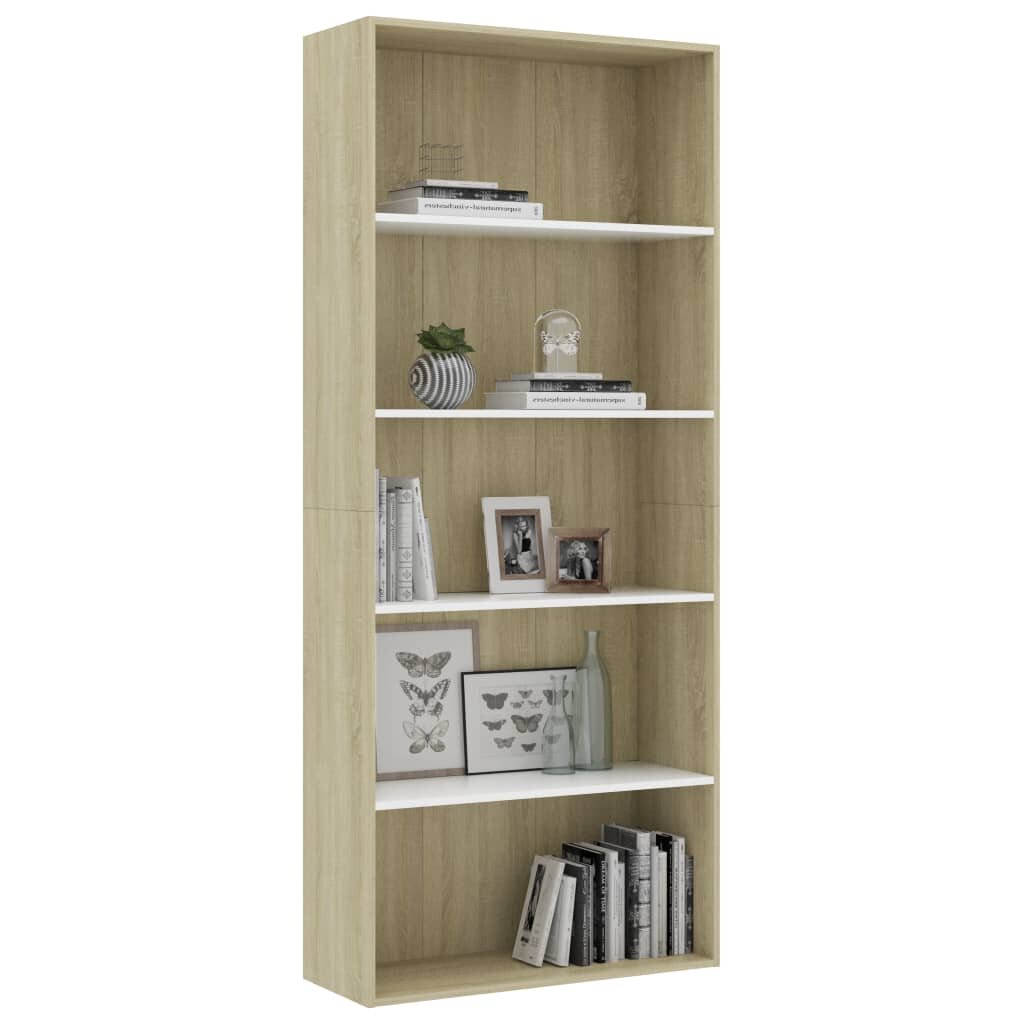 Image of 5-Tier Book Cabinet White and Sonoma Oak 315"x118"x744" Chipboard
