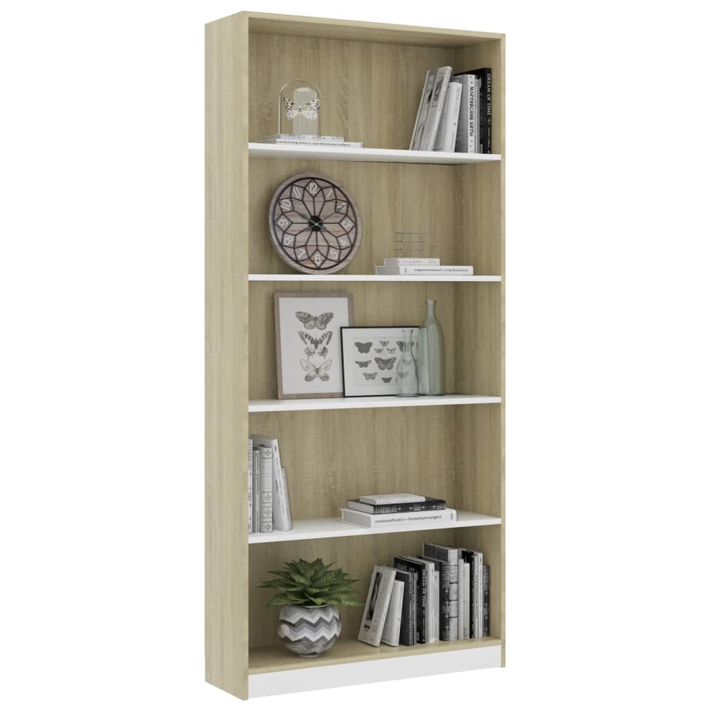 Image of 5-Tier Book Cabinet White and Sonoma Oak 315"x94"x689" Chipboard