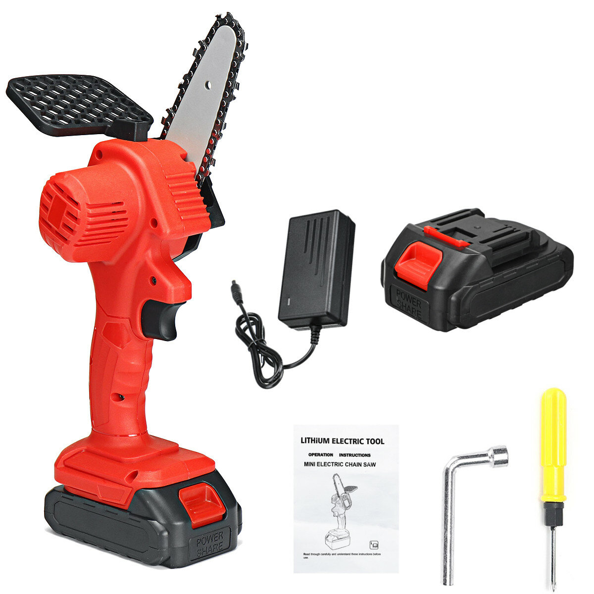 Image of 550W 24V 4'' Mini Cordless Electric Chain Saw One-Hand Woodworking Wood Cutter W/ 1pc Battery
