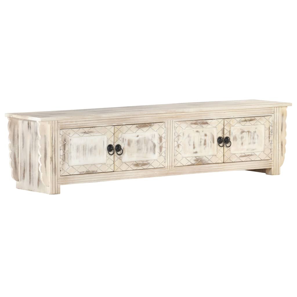 Image of 551"x118"x138" White TV Cabinet with 4 Doors Living Room Entertainment Center Solid Mango Wood