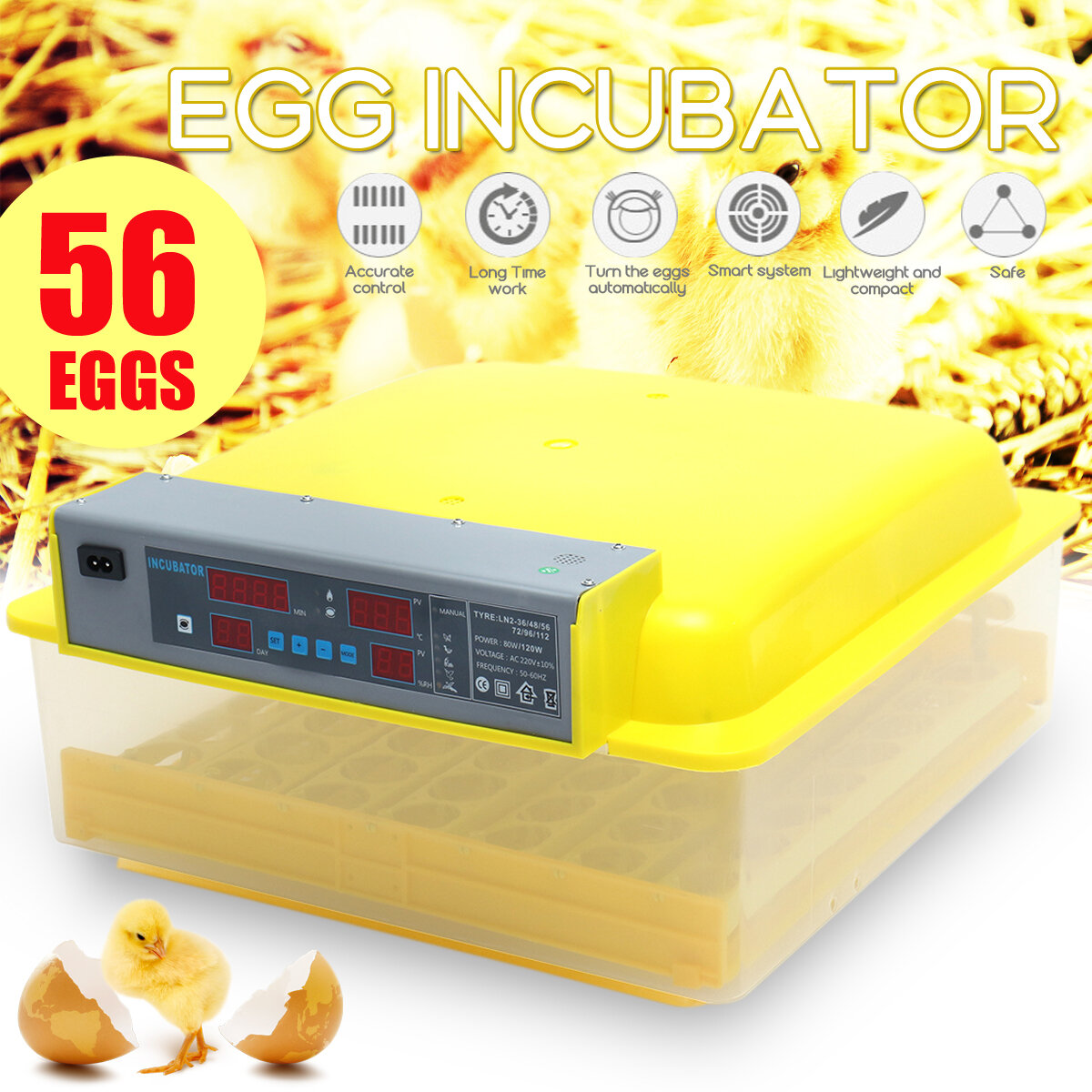 Image of 56 Automatic Egg Incubator Digital Hatching Poultry Chicken Temperature Control US/EU/UK Plug