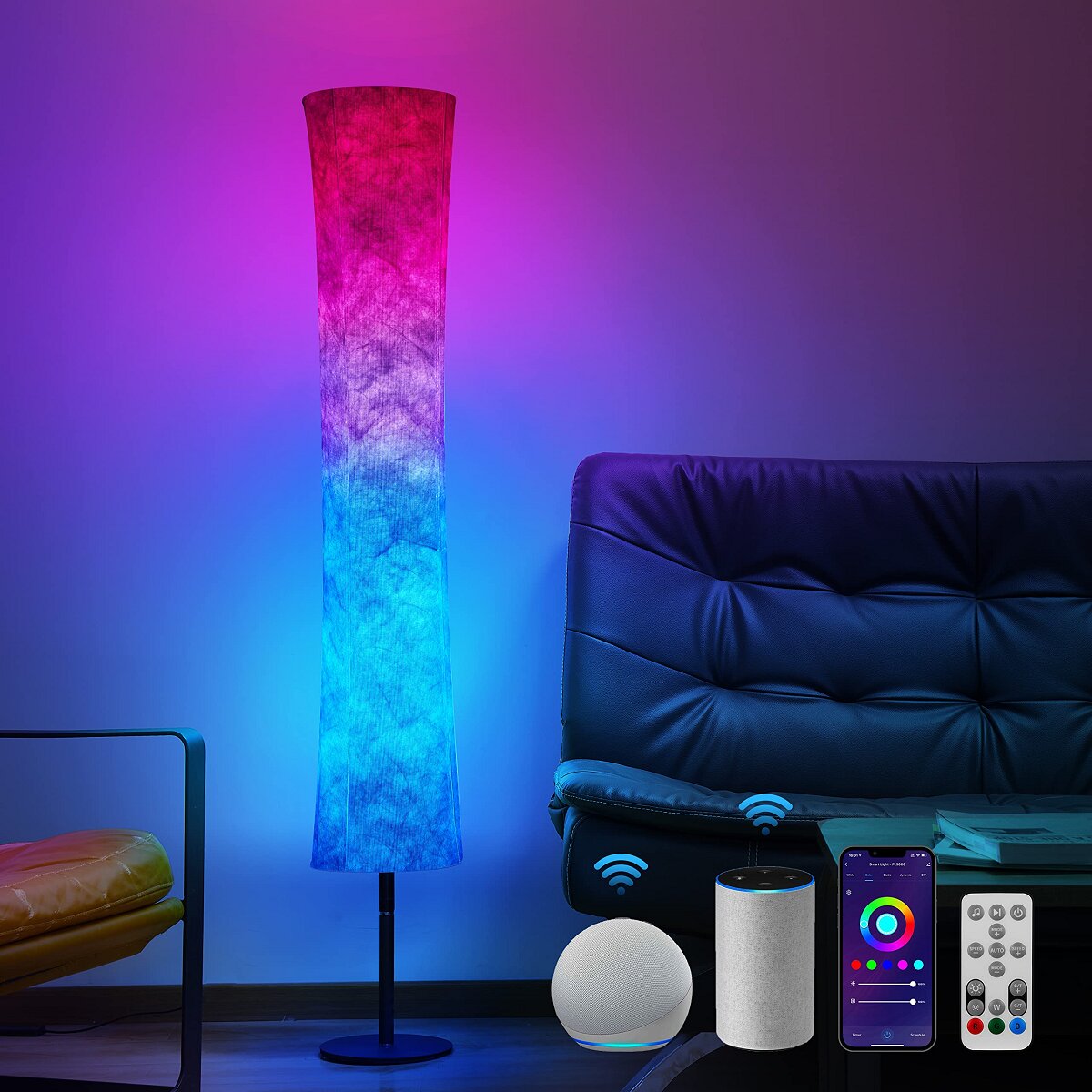 Image of 58" Soft Light Modern LED Floor Lamp RGB Color Changing Fabric Shade APP+Remote
