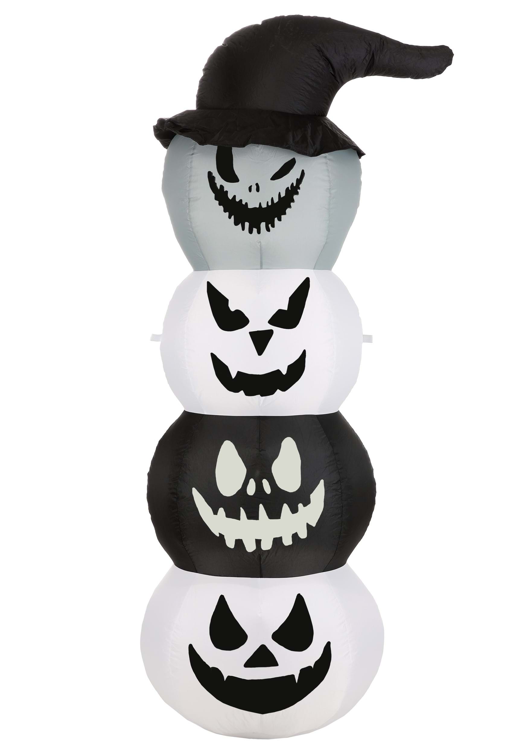 Image of 5FT White & Black Stacked Jack O Lantern Inflatable Halloween Prop | Inflatable Decorations ID FUN5348-ST