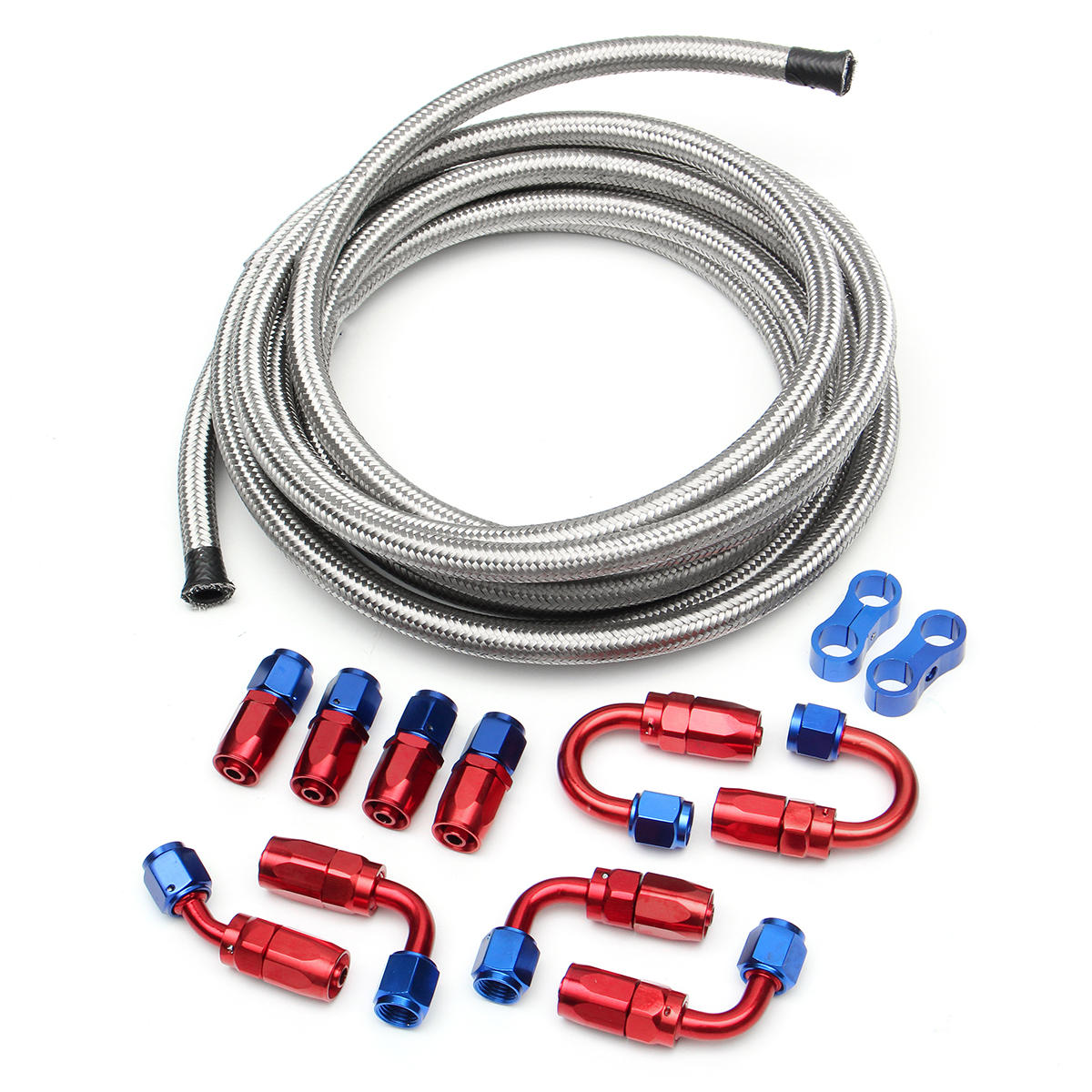 Image of 5M AN6 Braided Oil Fuel Line Hose With Fitting End Adapter Kit Set Stainless Steel