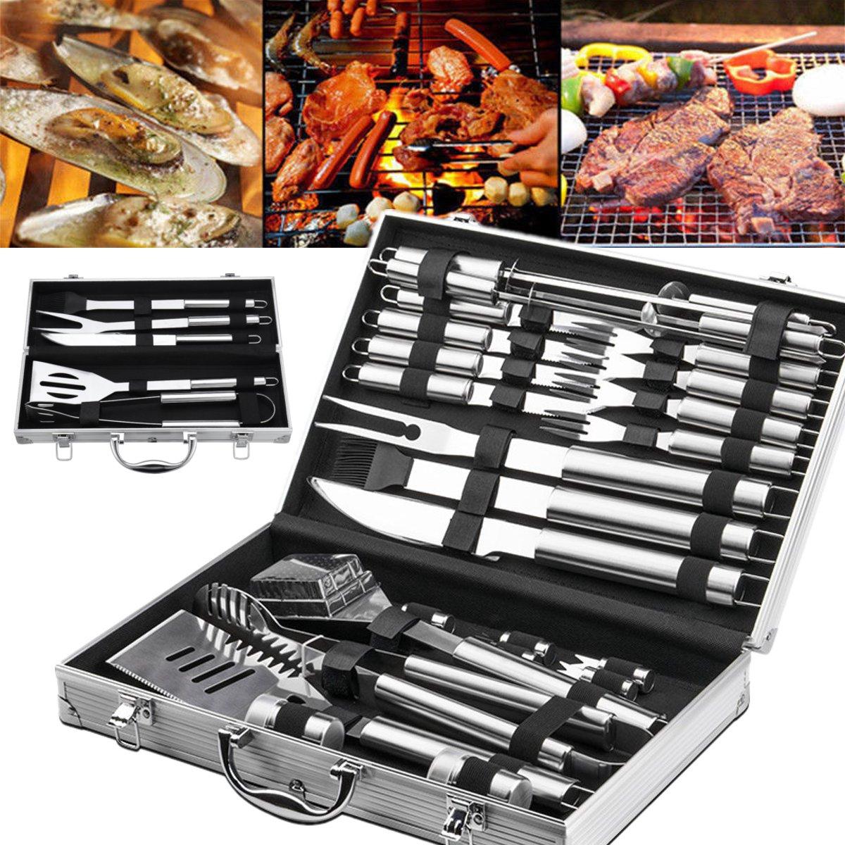 Image of 5Pcs/26Pcs Barbecue Tool Set Stainless Steel Stick Fork Brush Spatula BBQ Accessories