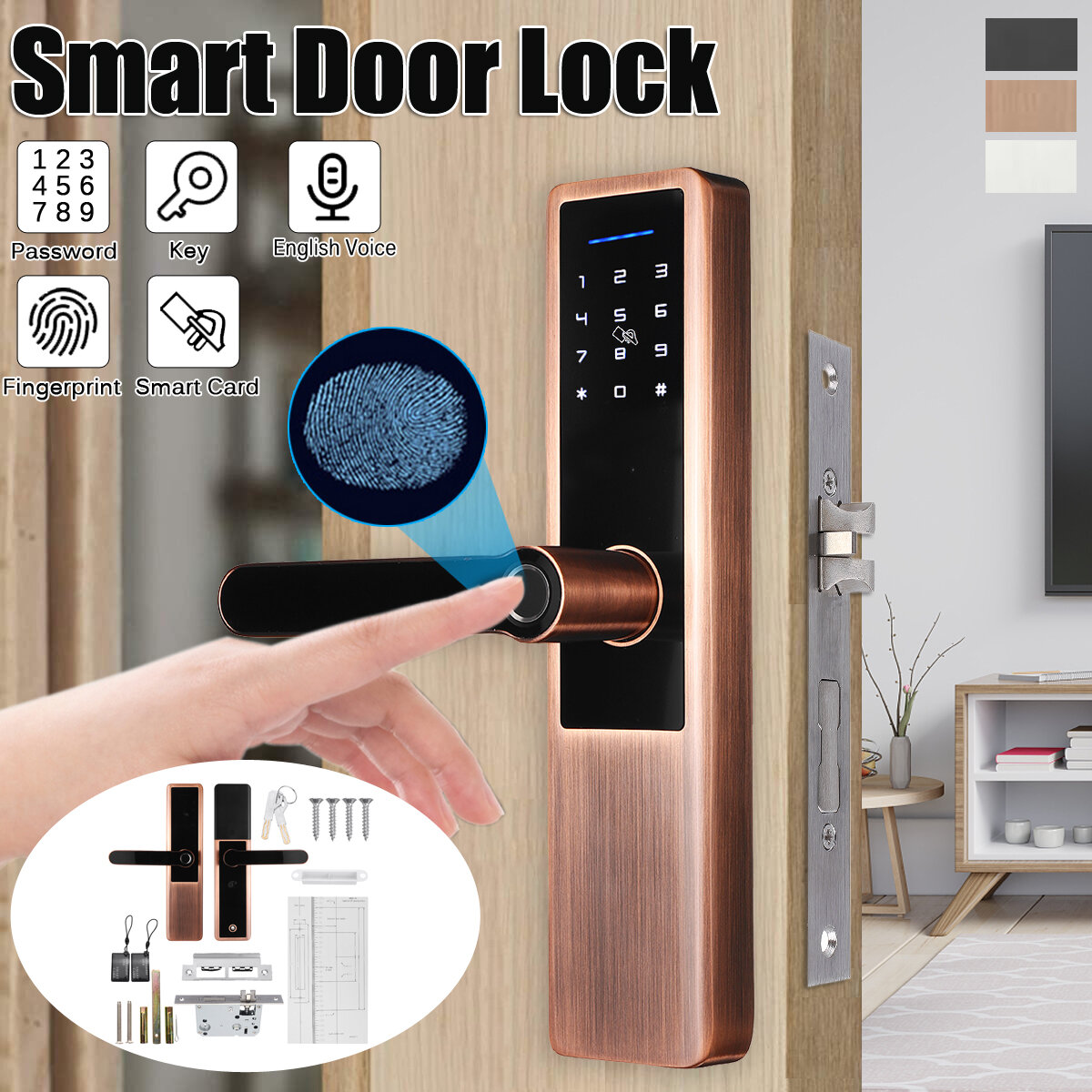 Image of 5V Aluminum Alloy Electronic Fingerprint Lock Smart Lock Door Lock Bedroom Anti-theft Door Lock Password Lock
