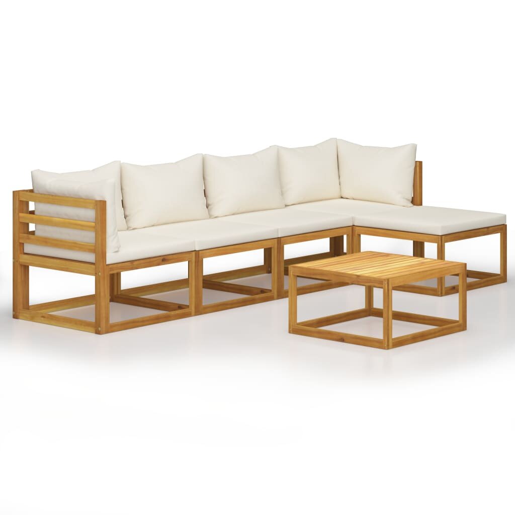 Image of 6 Piece Garden Lounge Set with Cushion Cream Solid Acacia Wood