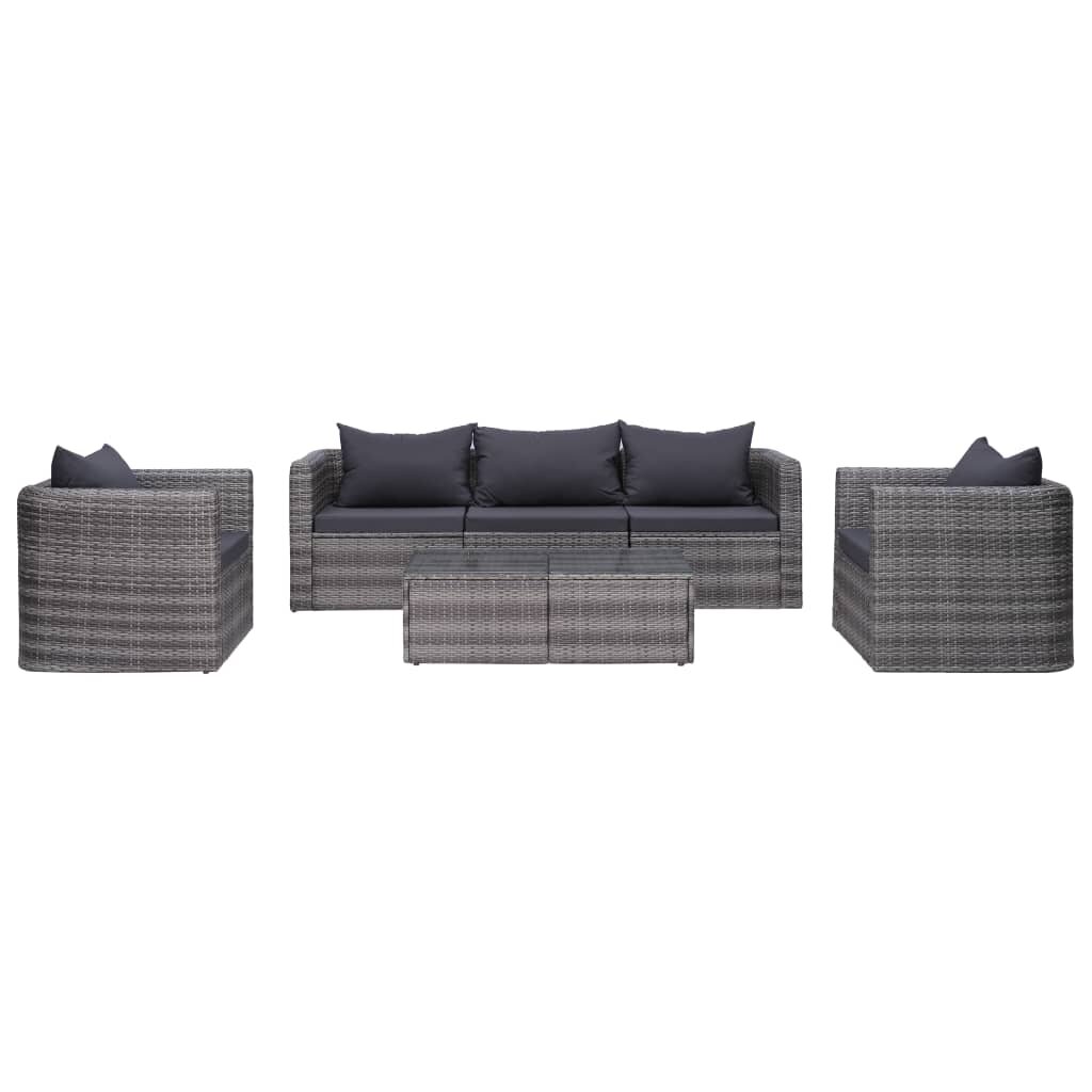 Image of 6 Piece Garden Sofa Set with Cushions & Pillows Poly Rattan Gray