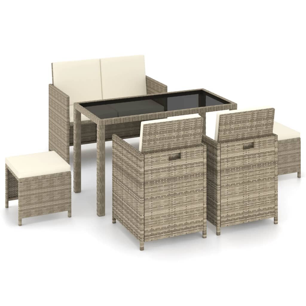 Image of 6 Piece Outdoor Dining Set with Cushions Poly Rattan Beige