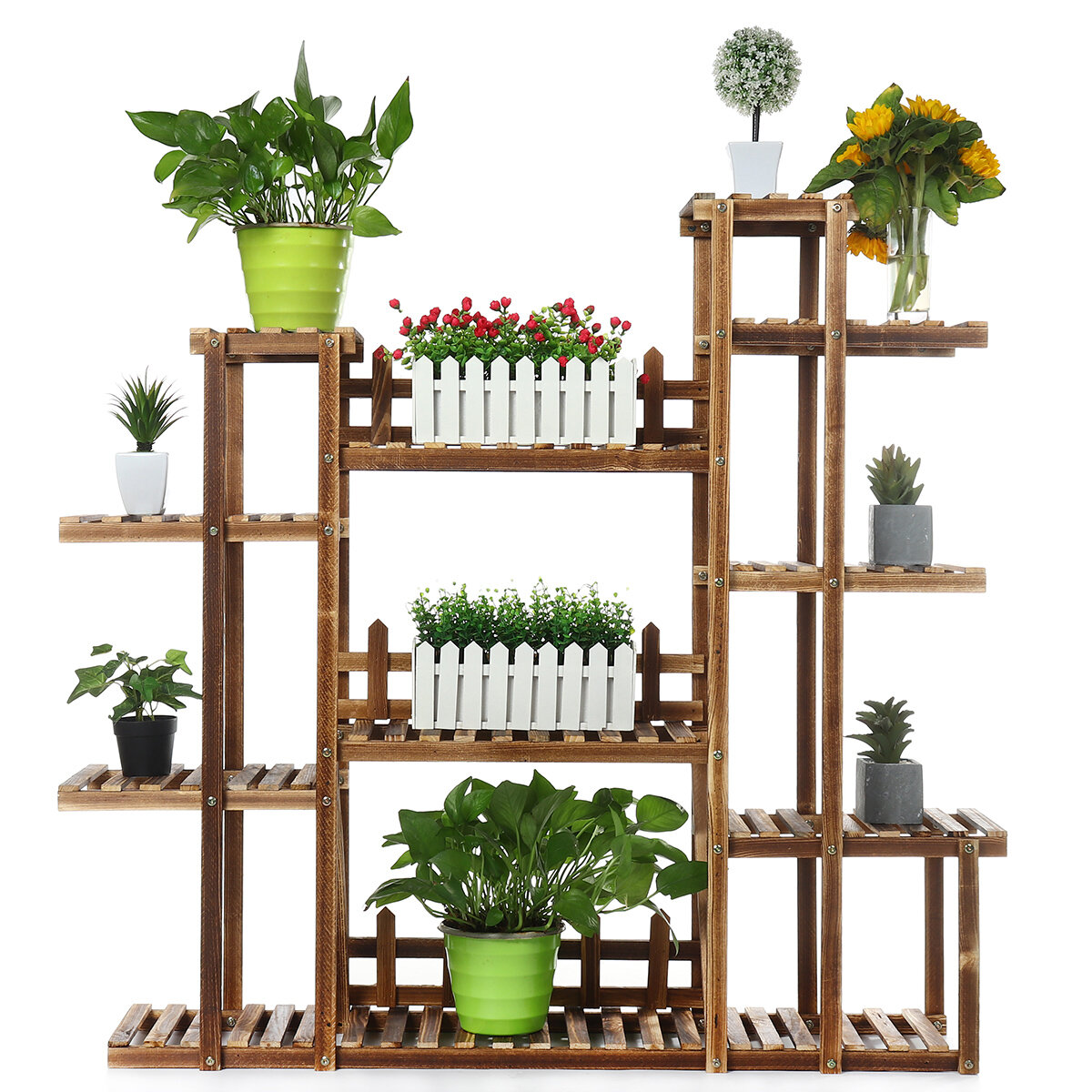 Image of 6 Tier Wood Flower Rack Plant Stand Wood Shelves Bonsai Display Shelf Indoor USA