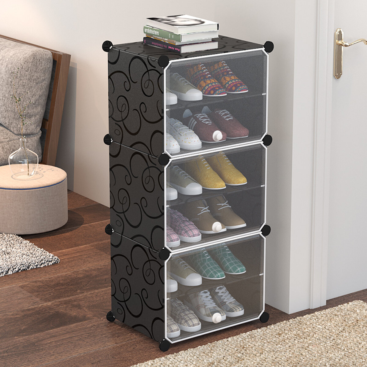 Image of 6 layers Dust Rransparent Shoe Cabinets Modern Simple Style Shoe Rack