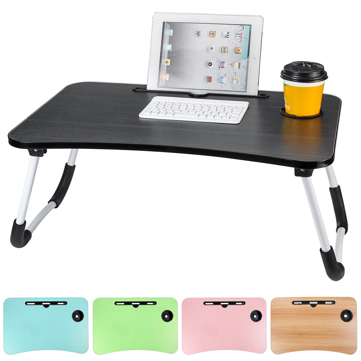 Image of 60 x 40 x 28cm Bed Tray Desk Folding Computer Desk With Card Slot And Cup Holder