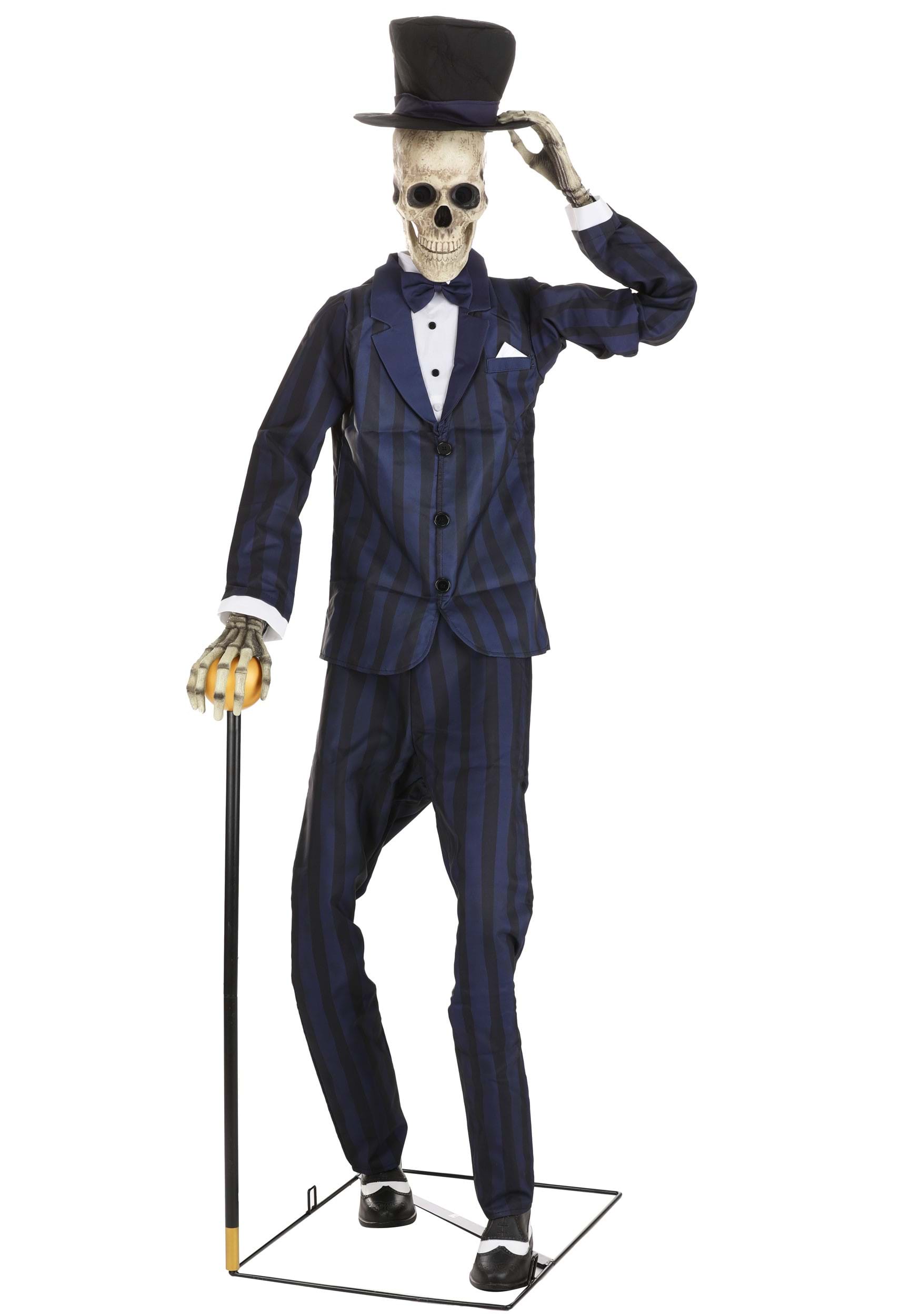Image of 6FT Gentleman Skeleton Animatronic Halloween Prop | Skeleton Decorations ID FUN7391-ST
