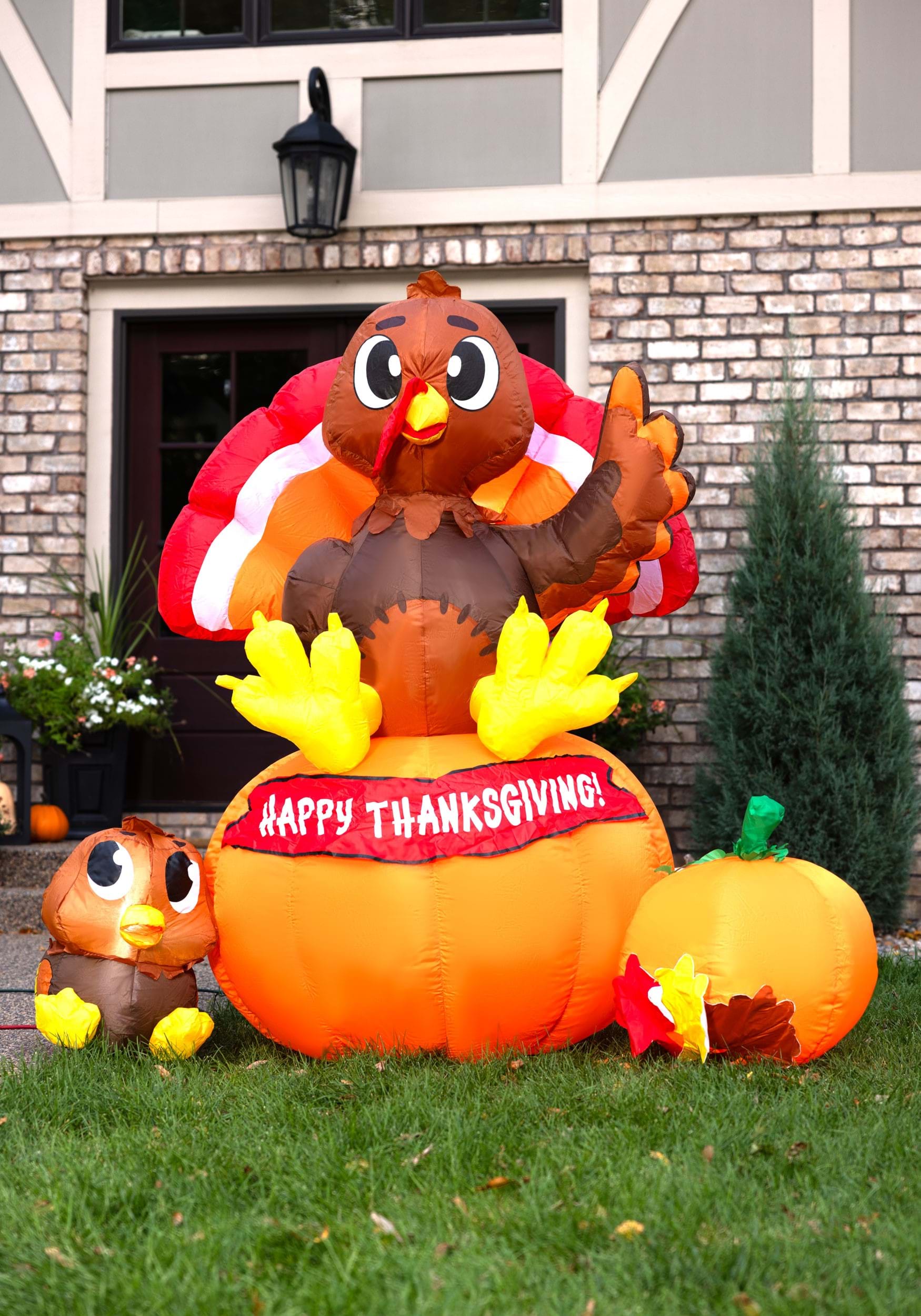 Image of 6FT Inflatable Thanksgiving Turkey on Pumpkin Holiday Prop | Thanksgiving Decorations ID JY30054-ST