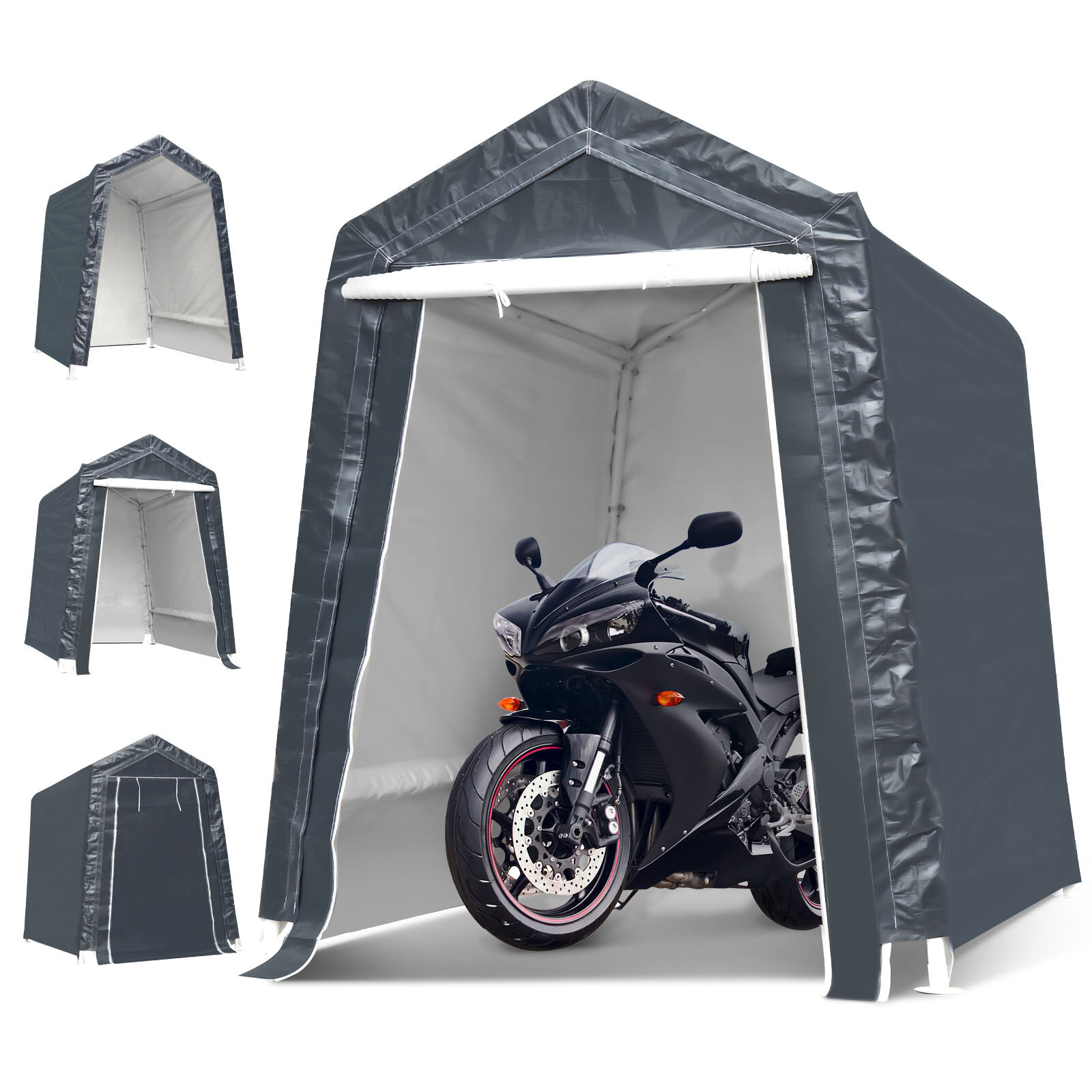 Image of 6x8x7 Ft Motorcycle Carport Portable UV Water Proof Cover Storage Sheds Camping Tent Canopy Shelter Garden Patio