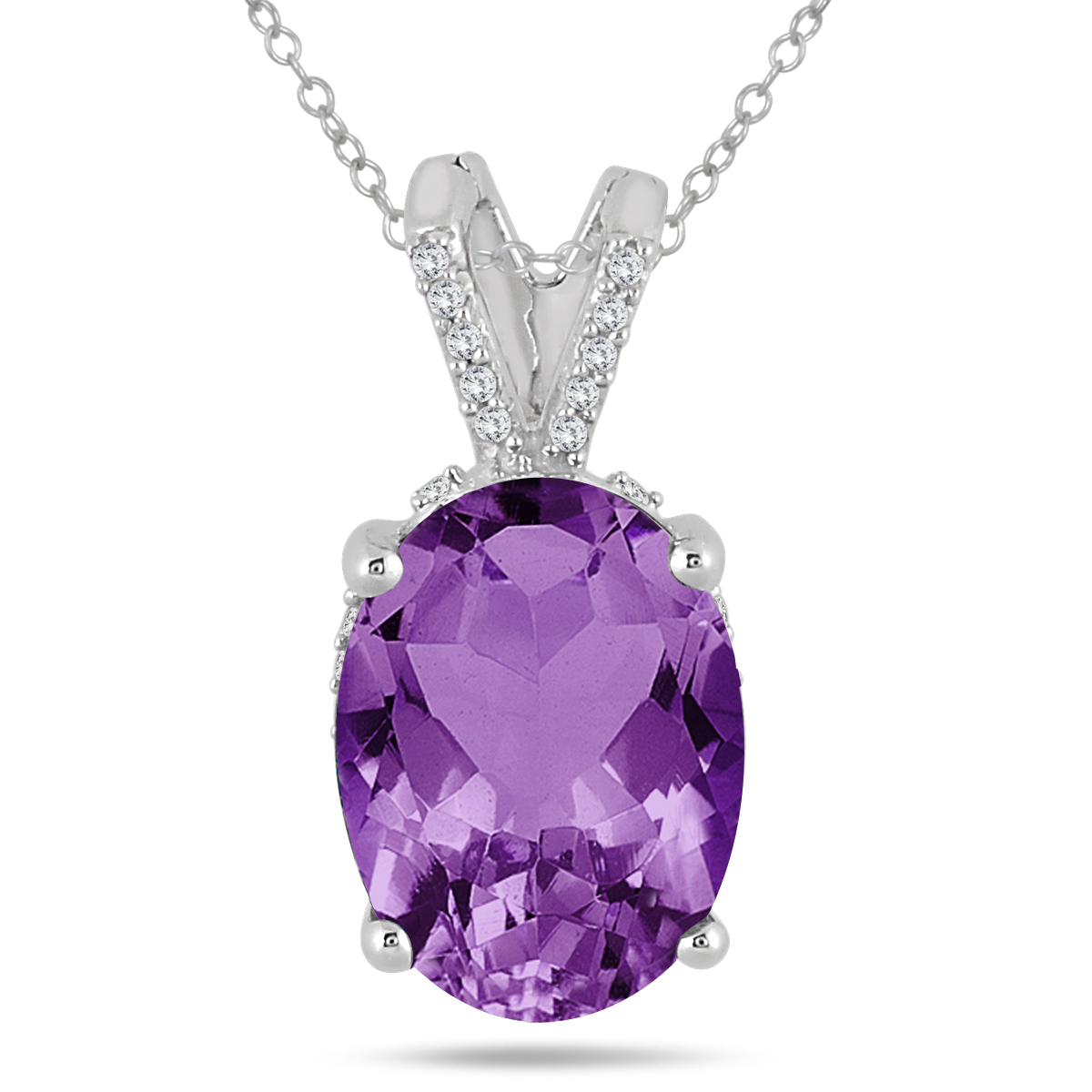 Image of 7 Carat Oval Amethyst and Diamond Engraved Pendant in 10K White Gold