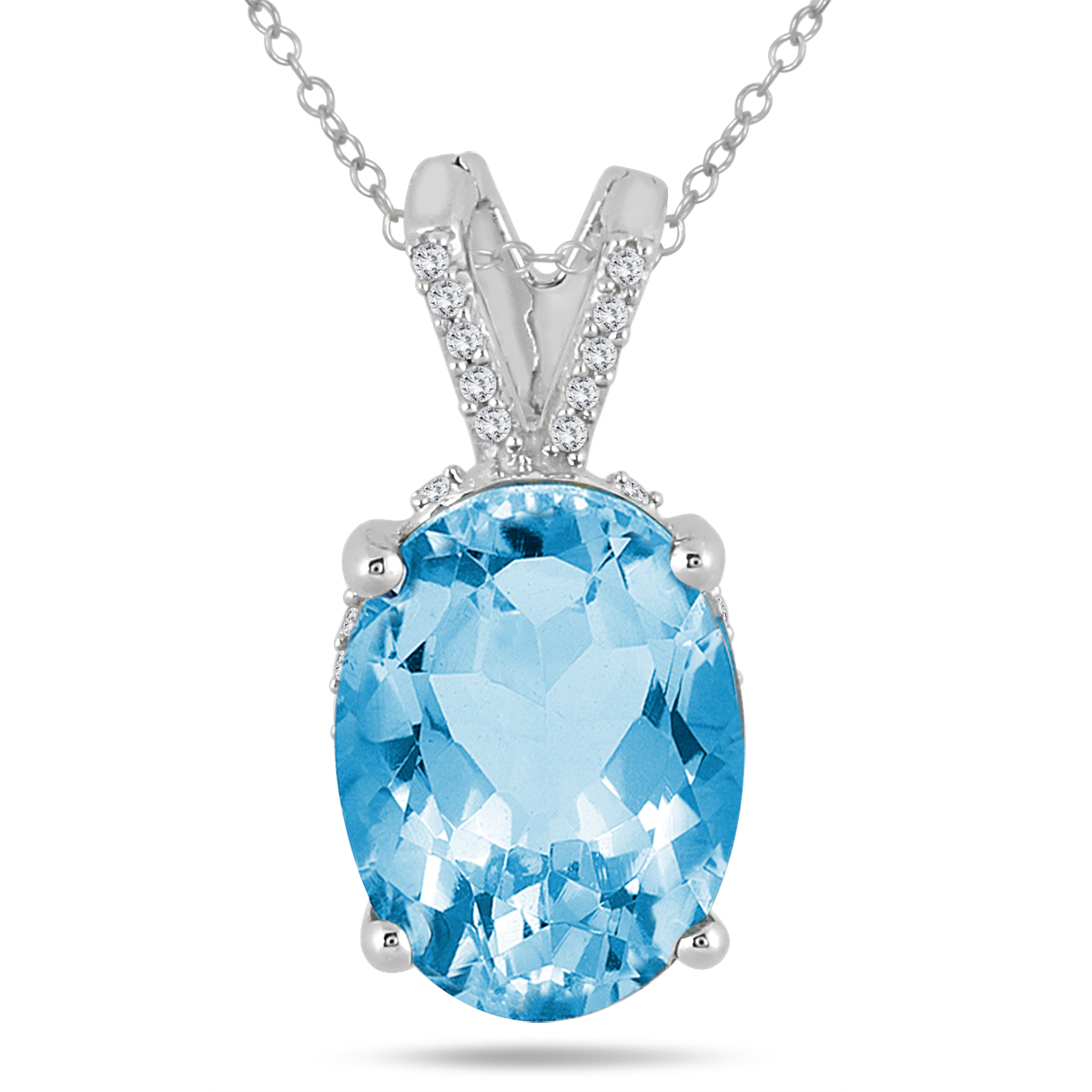 Image of 7 Carat Oval Blue Topaz and Diamond Engraved Pendant in 10K White Gold