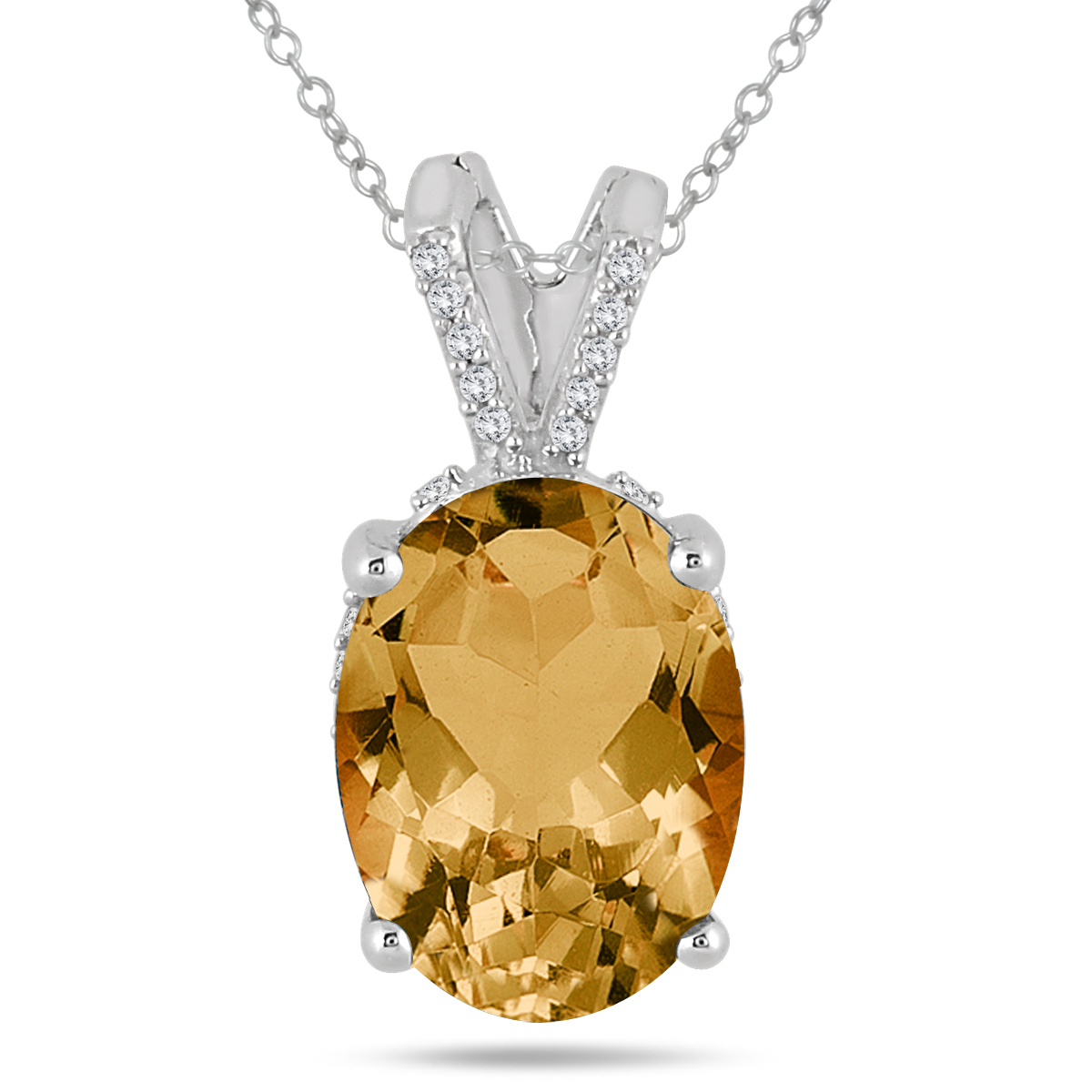 Image of 7 Carat Oval Citrine and Diamond Engraved Pendant in 10K White Gold